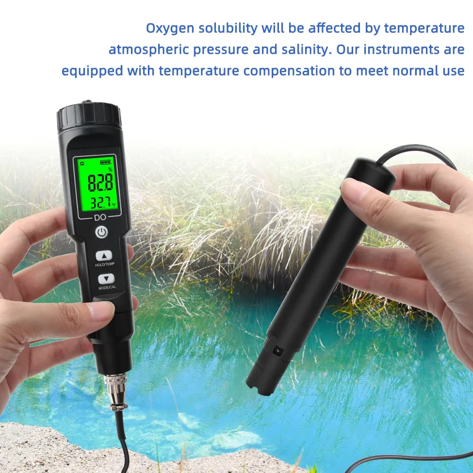 Jadeshay Analyseur d'oxygène, 0,0-40,0 MG/L Compteur d'oxygène Dissous Numérique Testeur de Concentration, Oxymètre Dissous, pour l'aquaculture Aquatique, Les Piscines