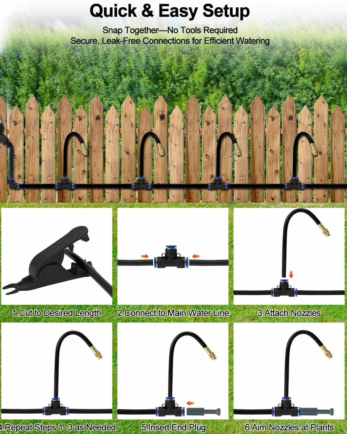 Système d'irrigation goutte à goutte, 60 m, 0,8 cm, kit d'arrosage de jardin amélioré en 2026 avec 32 buses en cuivre réglables à 360°, système d'arrosage automatique pour plates-bandes surélevées