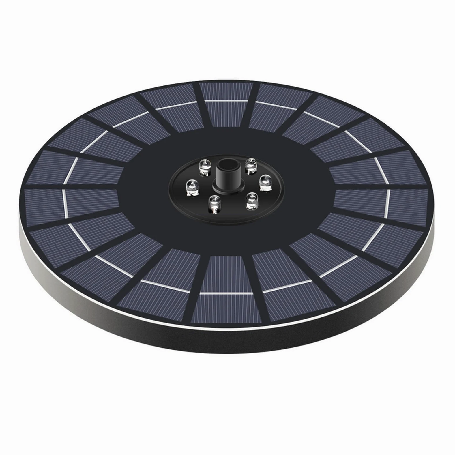 GLOGLOW Fontaine Solaire de Bain d'oiseaux avec Lumières LED RGB, Pompe Flottante avec Panneau en Verre 6W 9V, 7 Buses de Pulvérisation, Batterie 1500mAh pour Jardin, étang et Piscine (6W Diamètre