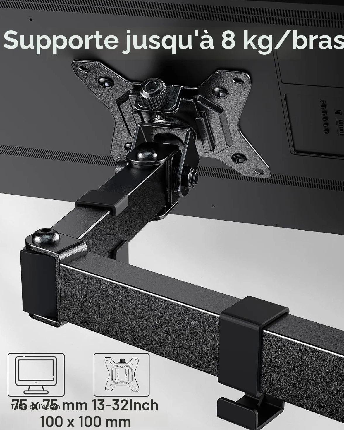 ErGear Support Double Écran PC 13"-32" Inclinaison ±45° Rotation 360° Poids Max 8 kg Gaming
