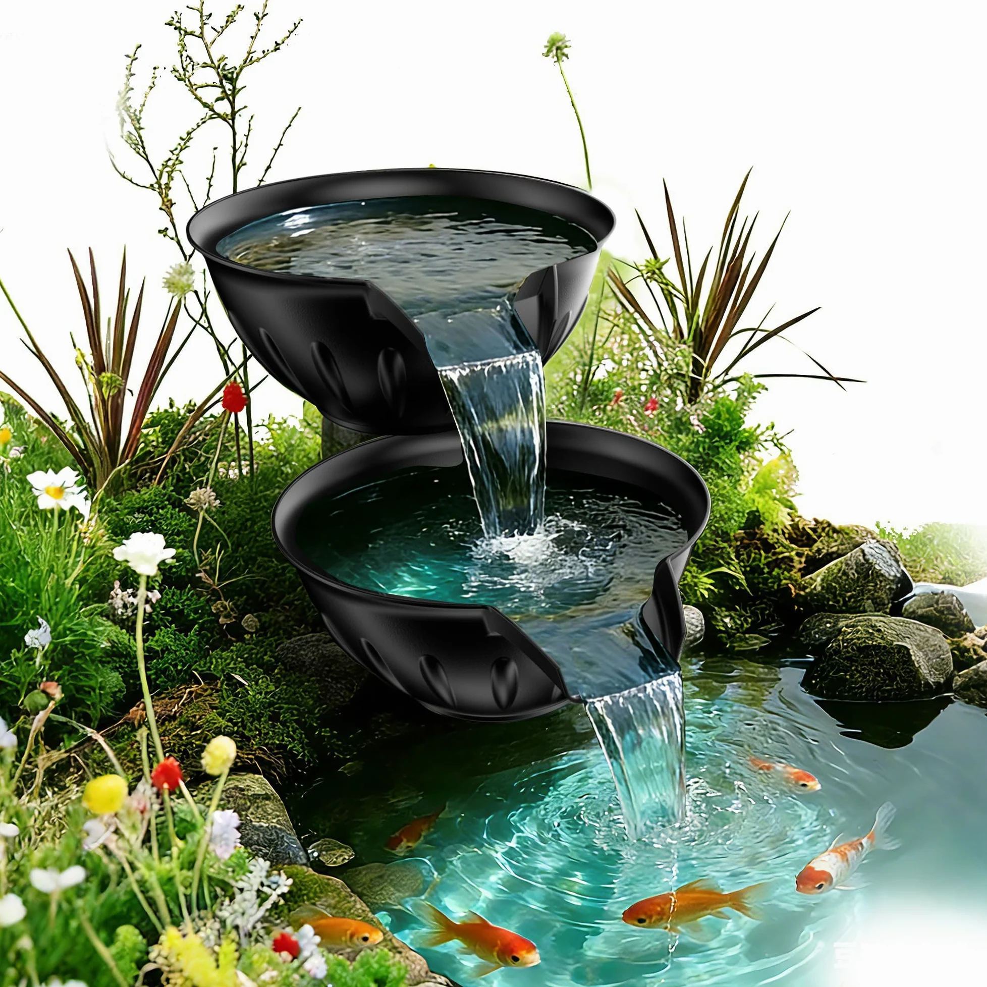 POPOSOAP Kit de Bassin et Cuvée de Déversoir, Fontaine avec Pompe de Bassin 2500 L/h pour Cascades, Plan d'eau DIY Intérieur/Extérieur Jardin