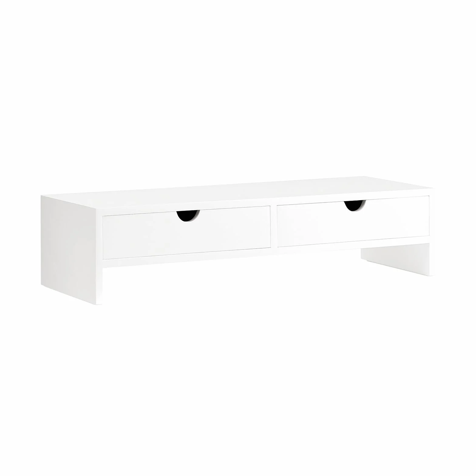 SoBuy Support Écran PC Rehausseur Bureau 2 Tiroirs Rangement Moniteur Universel Ordinateur Portable Blanc 47x18x11cm BBF02-W