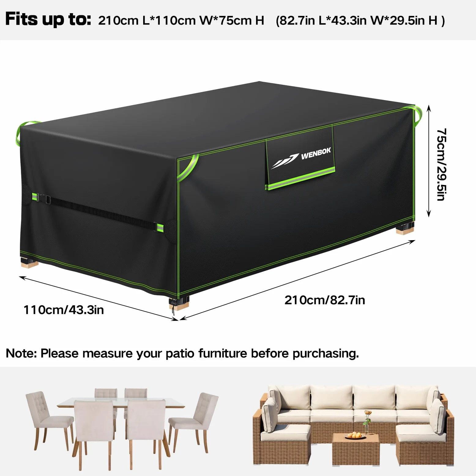 Housse de Protection pour Meubles de Jardin Imperméable,210x110x75cm | Oxford 420D Housse Salon de Jardin Exterieur avec Évent Résistant aux UV pour Mobilier,Chaise,Canape,Tables de Jardin