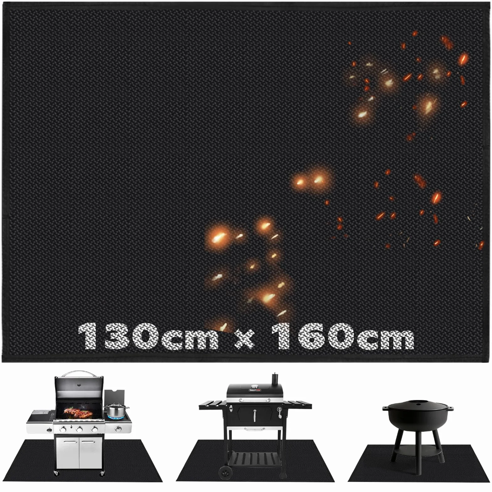 Tapis de Barbecue 130x160cm Anti Feu BBQ Pliable Réutilisable Étanche pour Sol d'Extérieur