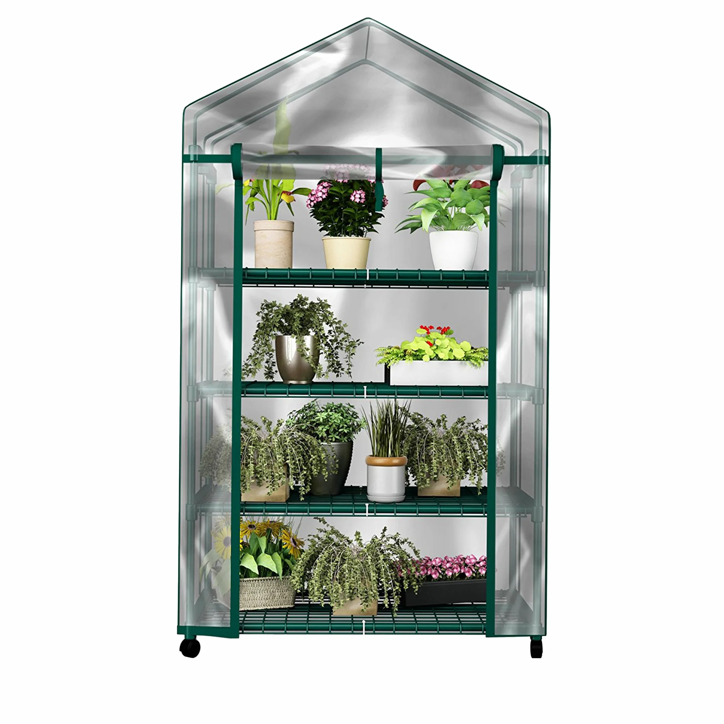 Home-Complete Mini Serre Portable à 4 Niveaux avec Roues verrouillables et Housse en PVC pour intérieur ou extérieur - 68,6 x 48,3 x 160 cm
