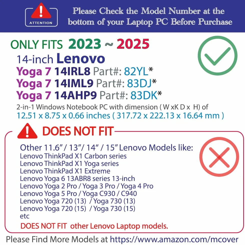 mCover Étui Coque Ordinateur Portable 14 Pouces Compatible Lenovo Yoga 7 14IRL8 14IML9 14AHP9 Série 2023-2025 Transparent