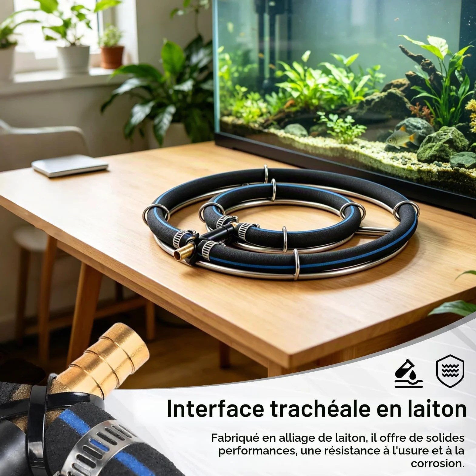 Aérateur De Bassin, Anneau D'aération De 25cm pour Bassins Double Cadre en Acier Inoxydable Diffuseur D'oxygène pour Bassin à Poissons avec Tuyau d'air De 5M Tube De 8mm De Diamètre