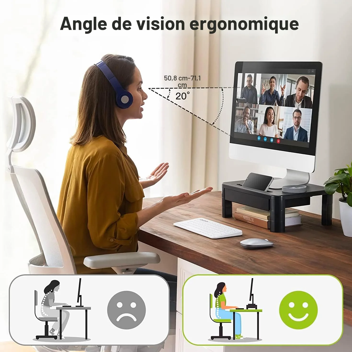 LORYERGO Support de Moniteur 3 Hauteurs Réglables Rehausseur Ecran 20KG Plastique