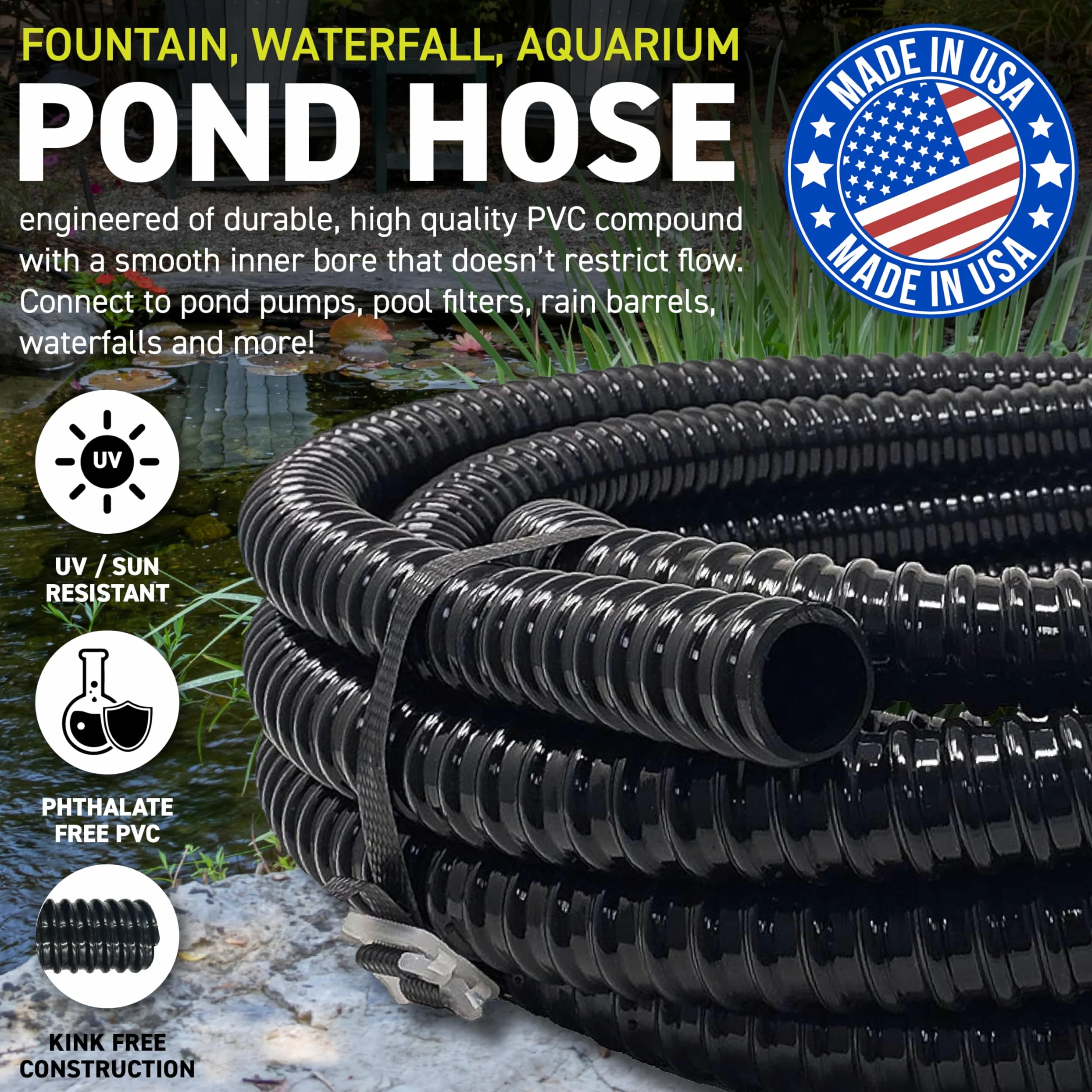 CBROSEY Sealproof Rollerflex Kinkproof 1–1/5,1 cm Tube d'étang et Aquarium Tuyau, 3,8 cm, 6,1 m, Noir 1-1/2"