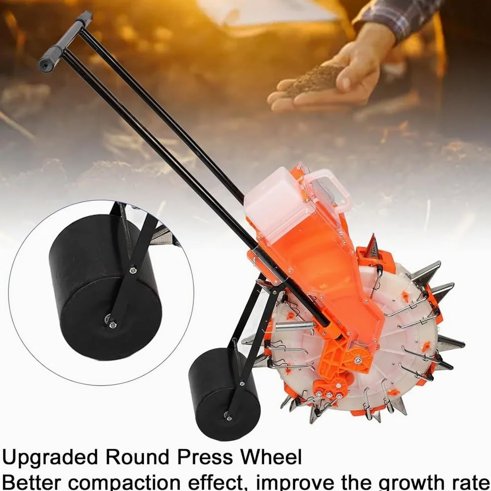 Semoir à graines à pousser à la main, 5 à 7 bouches, semoir à pousser pour jardin, semoir portable pour cultures en rangées, peut contenir 5 kg de graines et 3,5 kg d'engrais, pour semer des graines