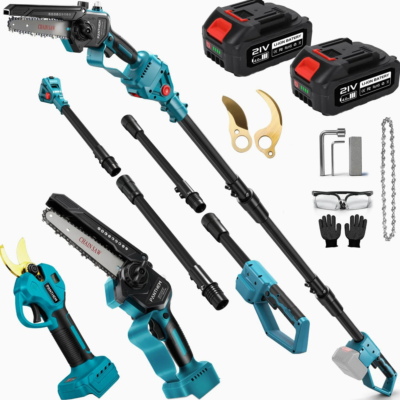elagueuse sur perche sans fil 4 en 1 Sécateur et tronconneuse telescopique | Mini tronçonneuse perche élagueuse avec batterie et scie à elagueuse telescopique Pour Makita 18 V, coupe branche