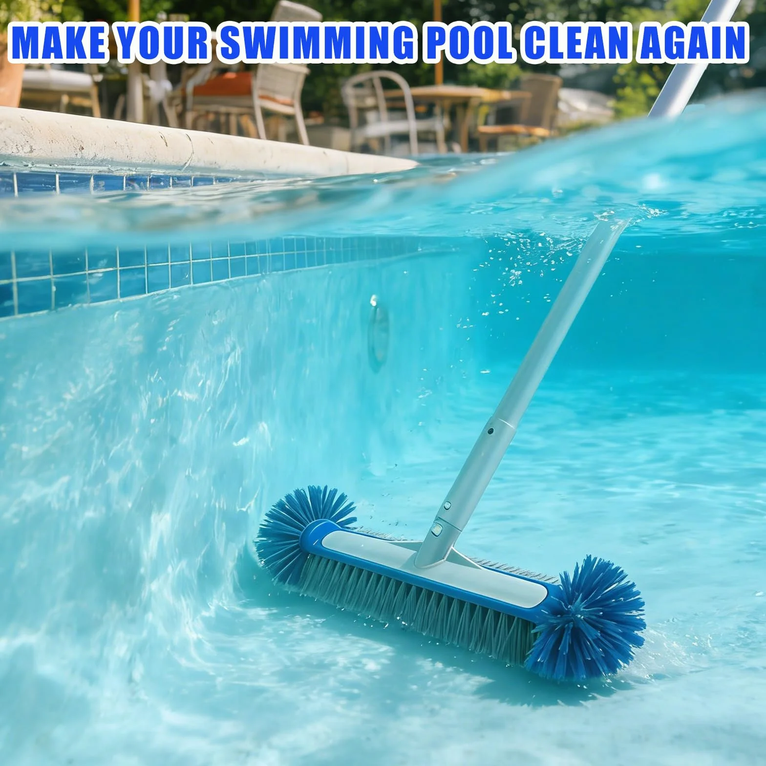 Brosse Piscine Ronde Nettoyage avec Tige Télescopique Tête Détachable Poils Robustes Fond Parois