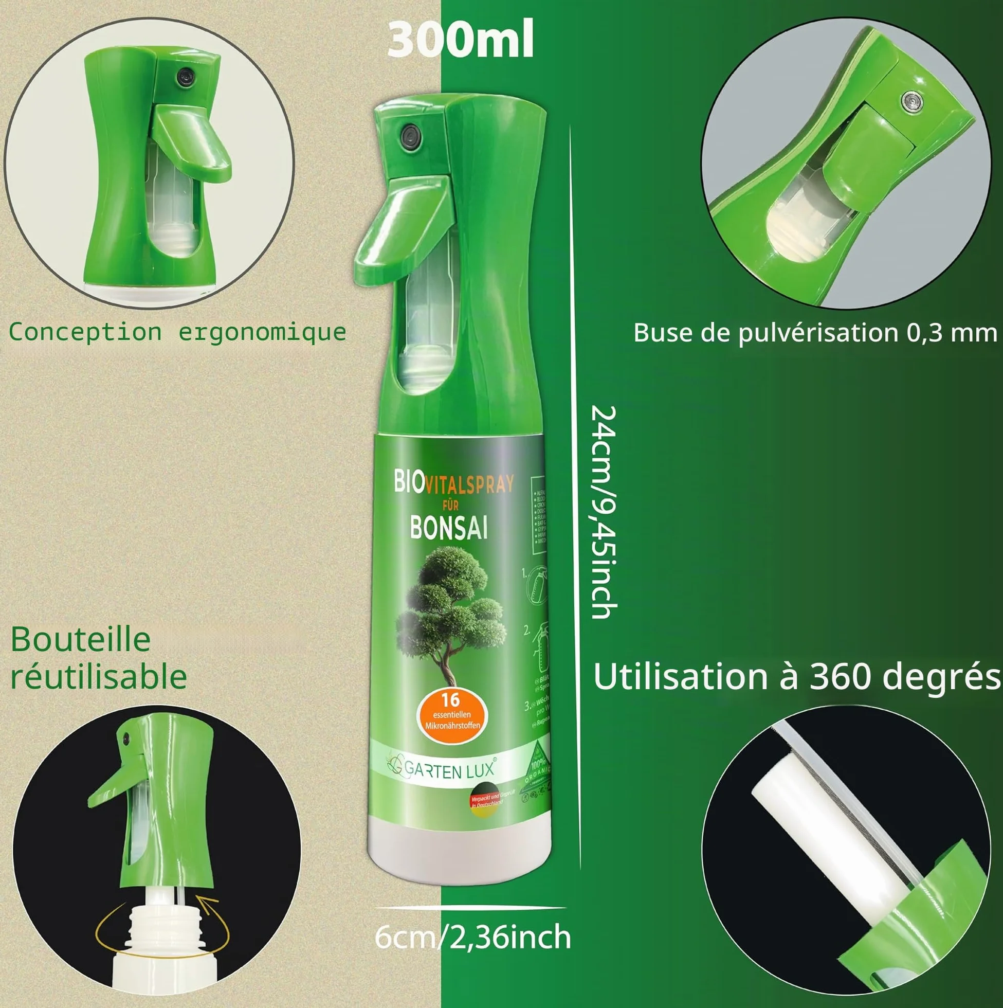 Garten Lux Spray bio Vital pour feuilles de bonsaï 300 ml 16 oligo-éléments