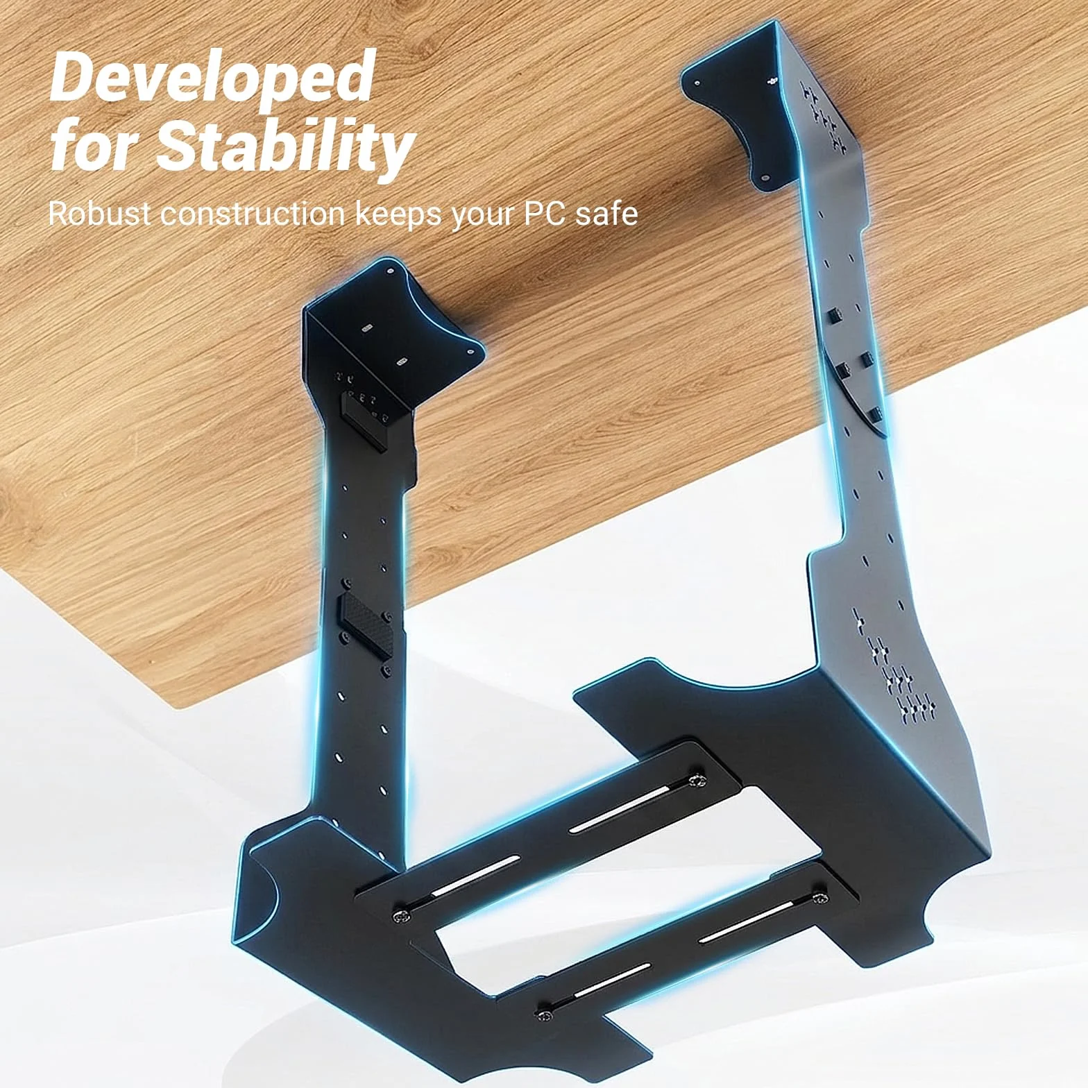 Support PC sous Bureau réglable en Hauteur 290-590 mm, Largeur 200-340 mm, Capacité 35 kg, Acier Robuste
