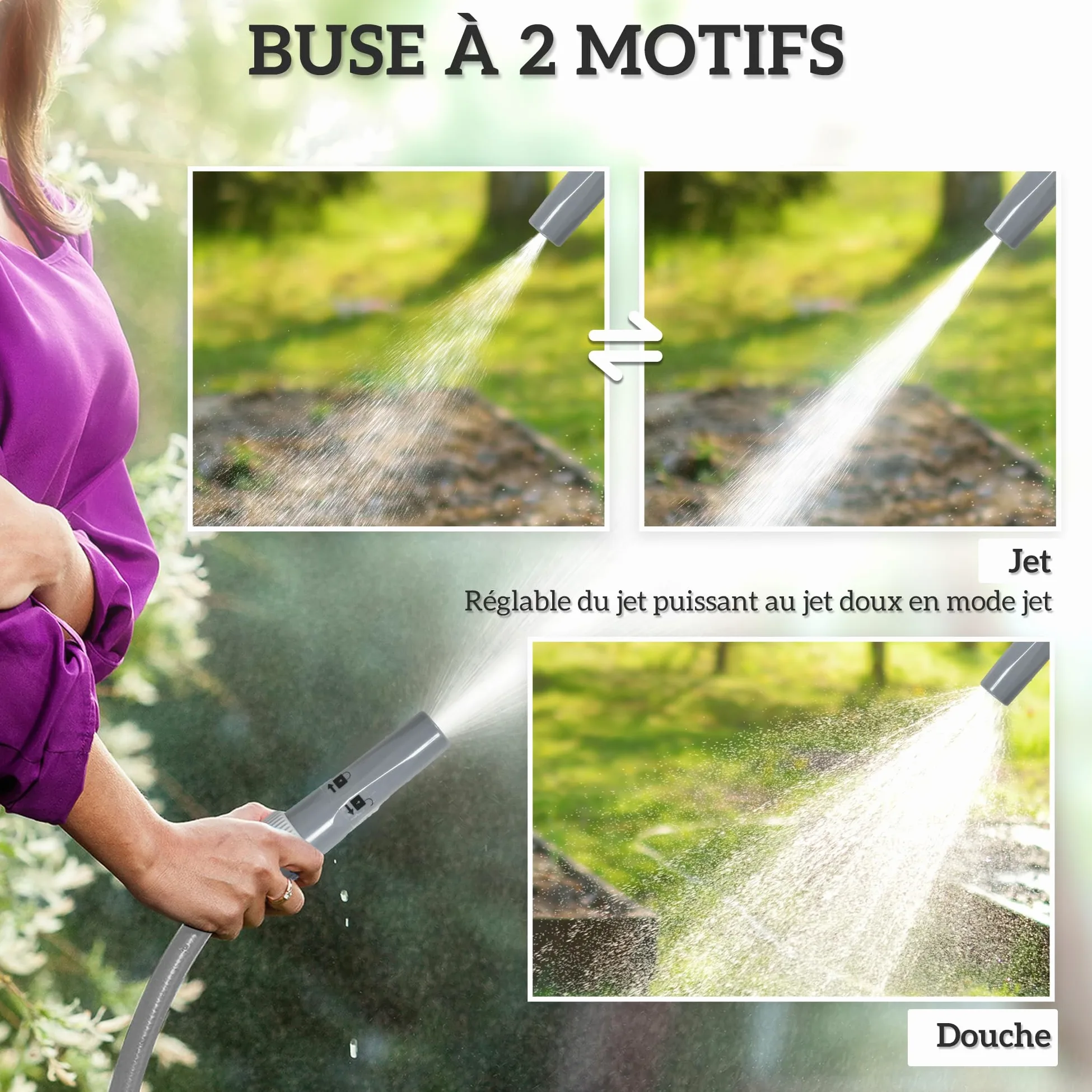 Outsunny Dévidoir enrouleur de tuyau d'arrosage 20m, Tuyau d'Entrée de 2m | à Poser, à Fixer au Mur, Buse de Pulvérisation Réglable 2 en 1