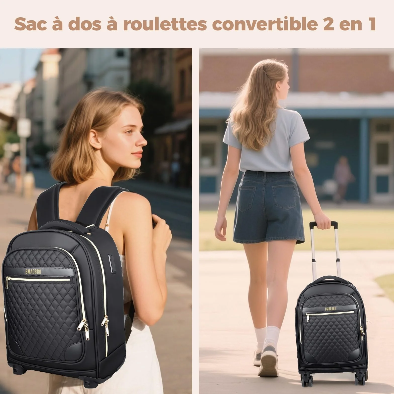 Sac à Dos à Roulettes pour Femme 15.6 Pouces Ordinateur Portable 35L