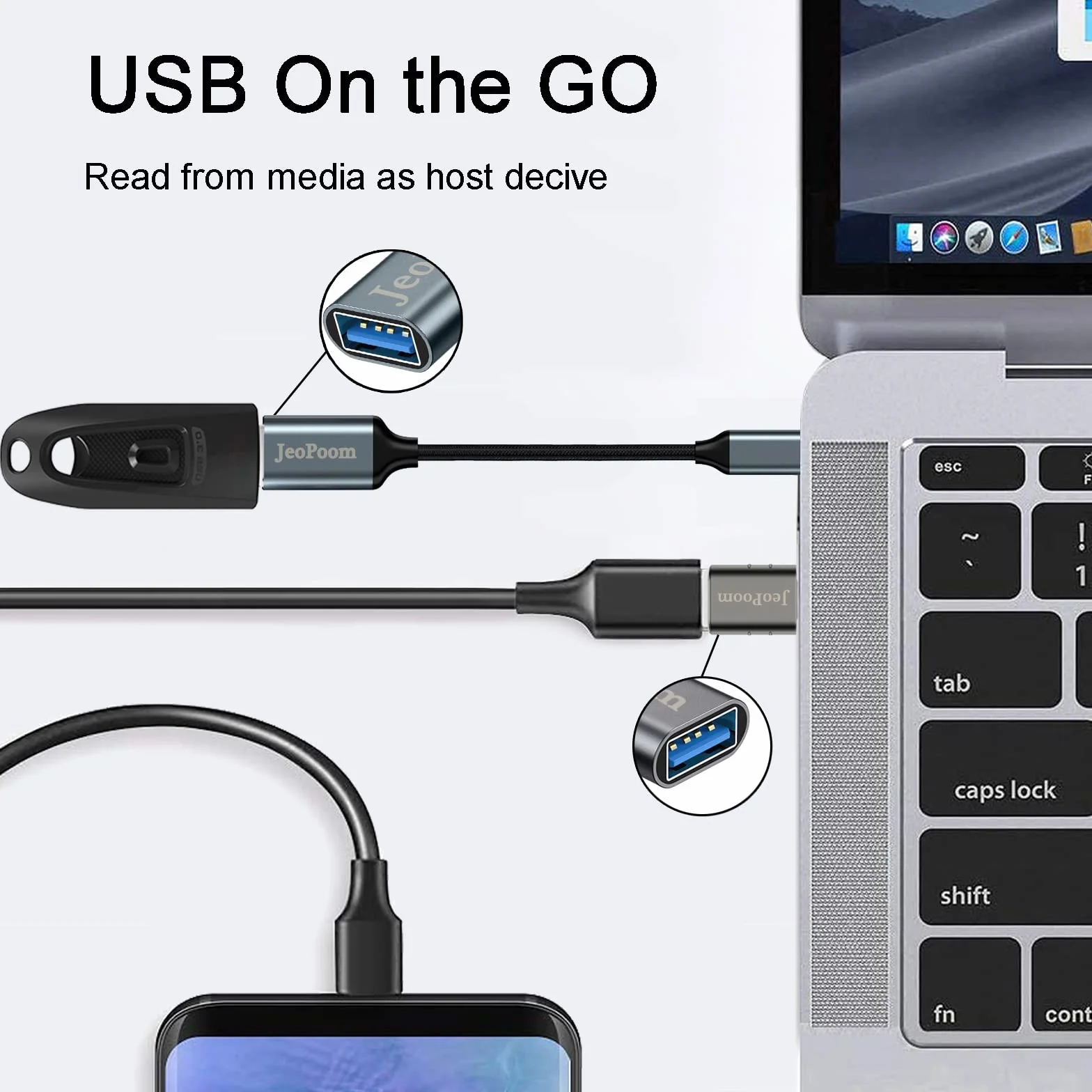 Adaptateur USB C Mâle vers USB Femelle, Type C vers USB A avec OTG Compatible S20, S10, Pixel, P20, P30