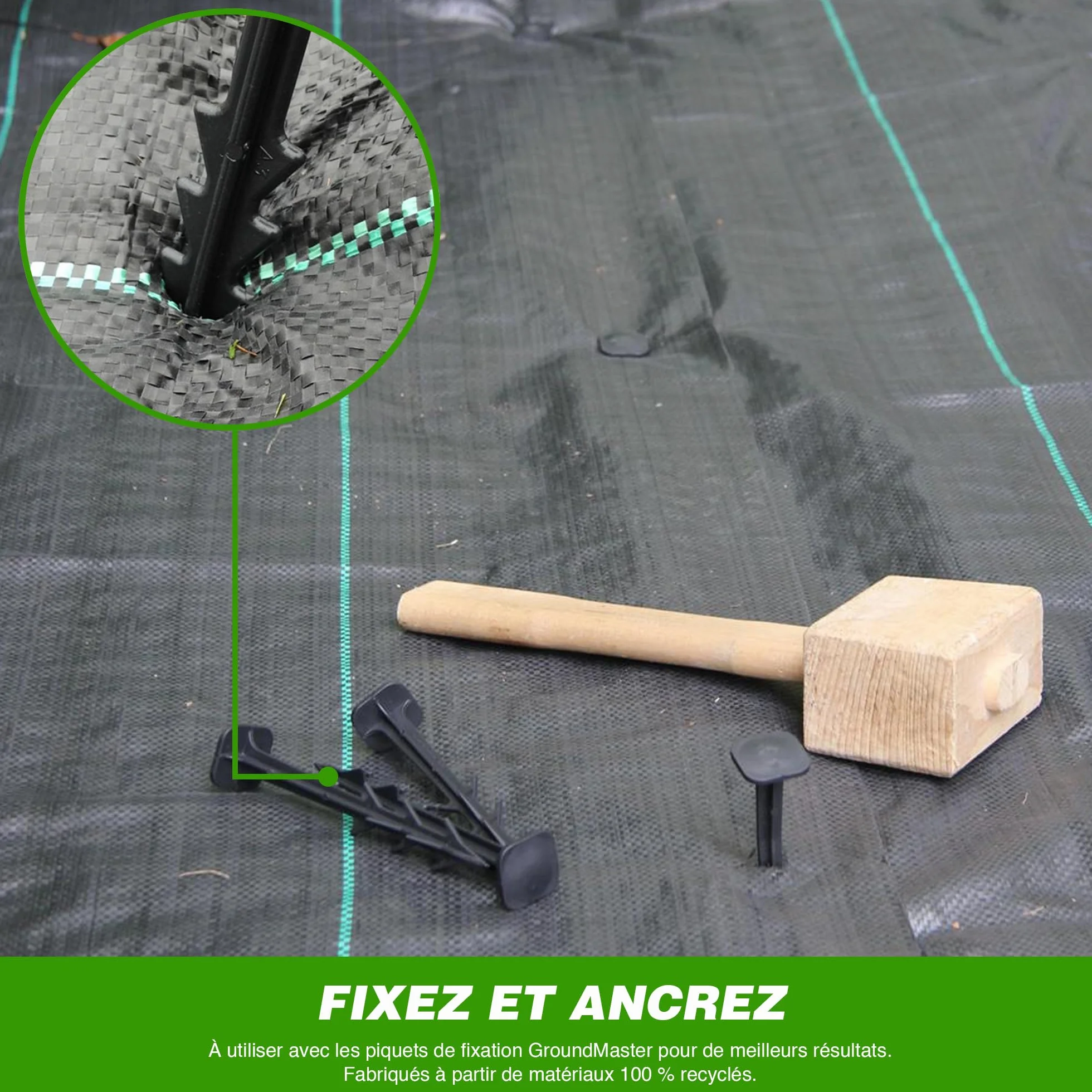 Bâche Protection Sol et Jardin 2m x 10m GROUNDMASTER Toile Géotextile Anti Mauvaises Herbes Anti UV