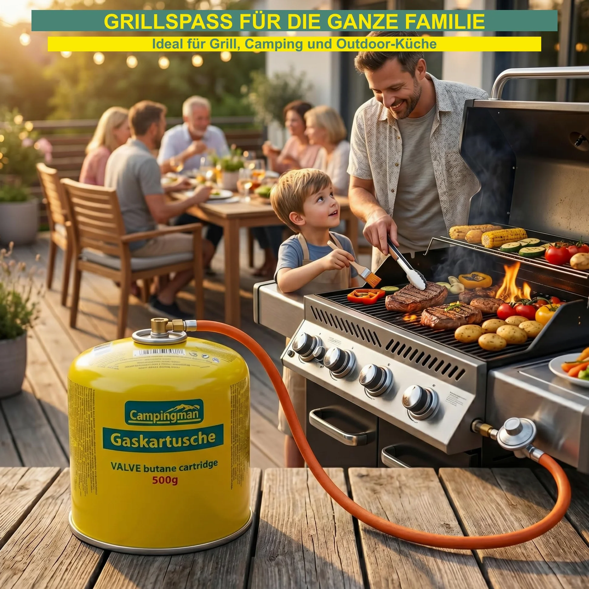 Campingman Cartouche de gaz 500 g avec valve à vis EN 417 - Gaz butane pour réchaud de camping, barbecue Weber et camping - Cartouche à vis universelle (12 x 500 g)