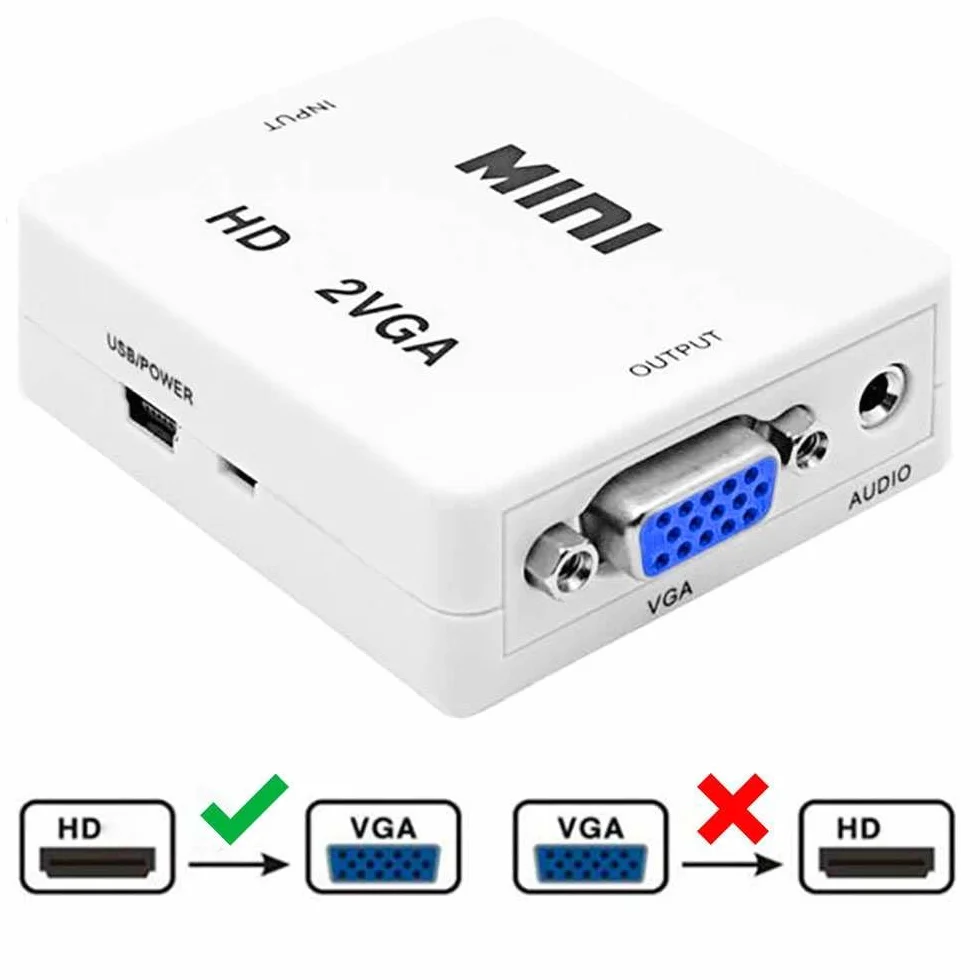 Adaptateur HDTV vers VGA 1080p Blanc Convertisseur HDTV2VGA FullHD