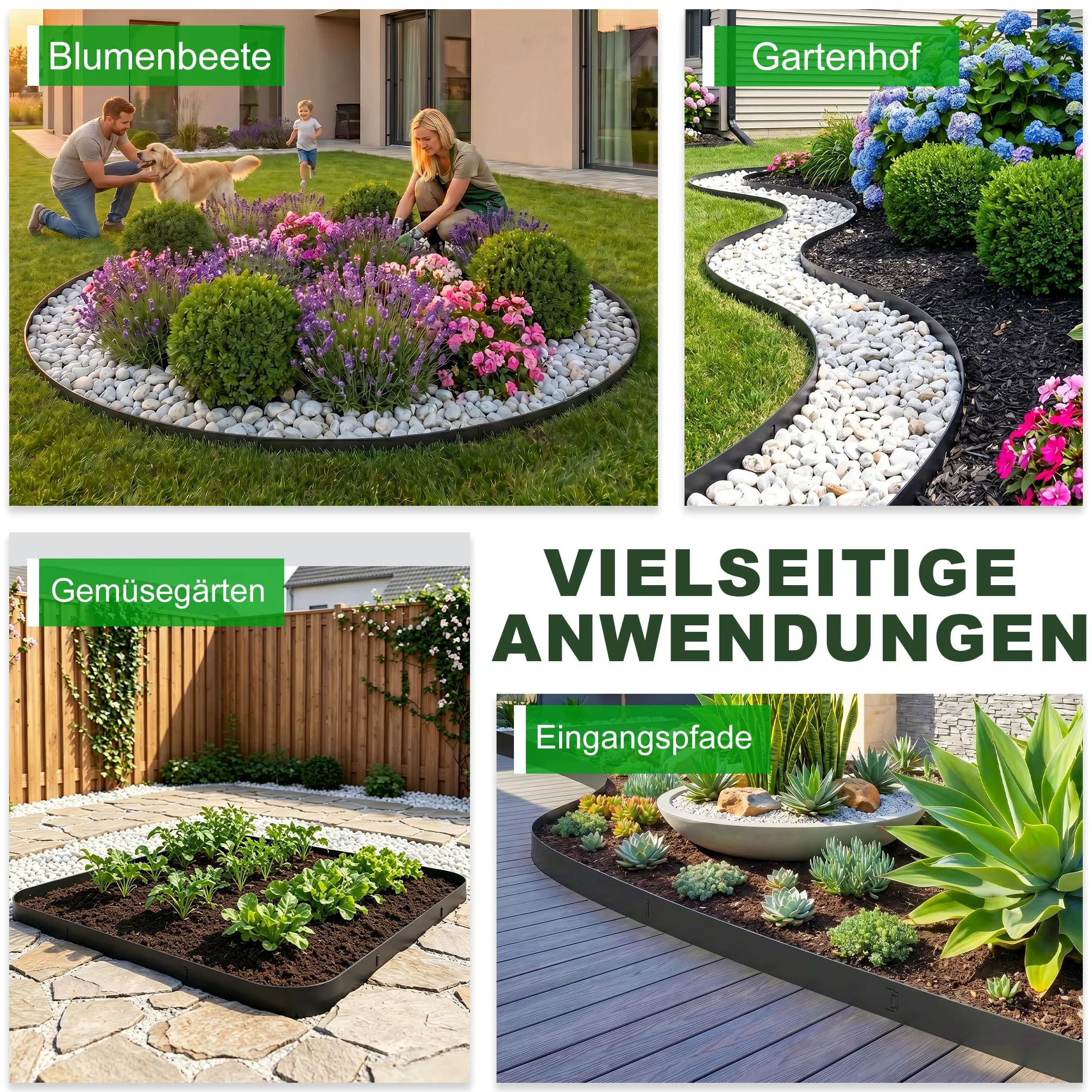 LARS360 Bordure de pelouse - En métal galvanisé - Bordure de tonte - En métal - Bordure de parterre - Noir - Disposition d'épissure (20 m, 100 x 18 cm)