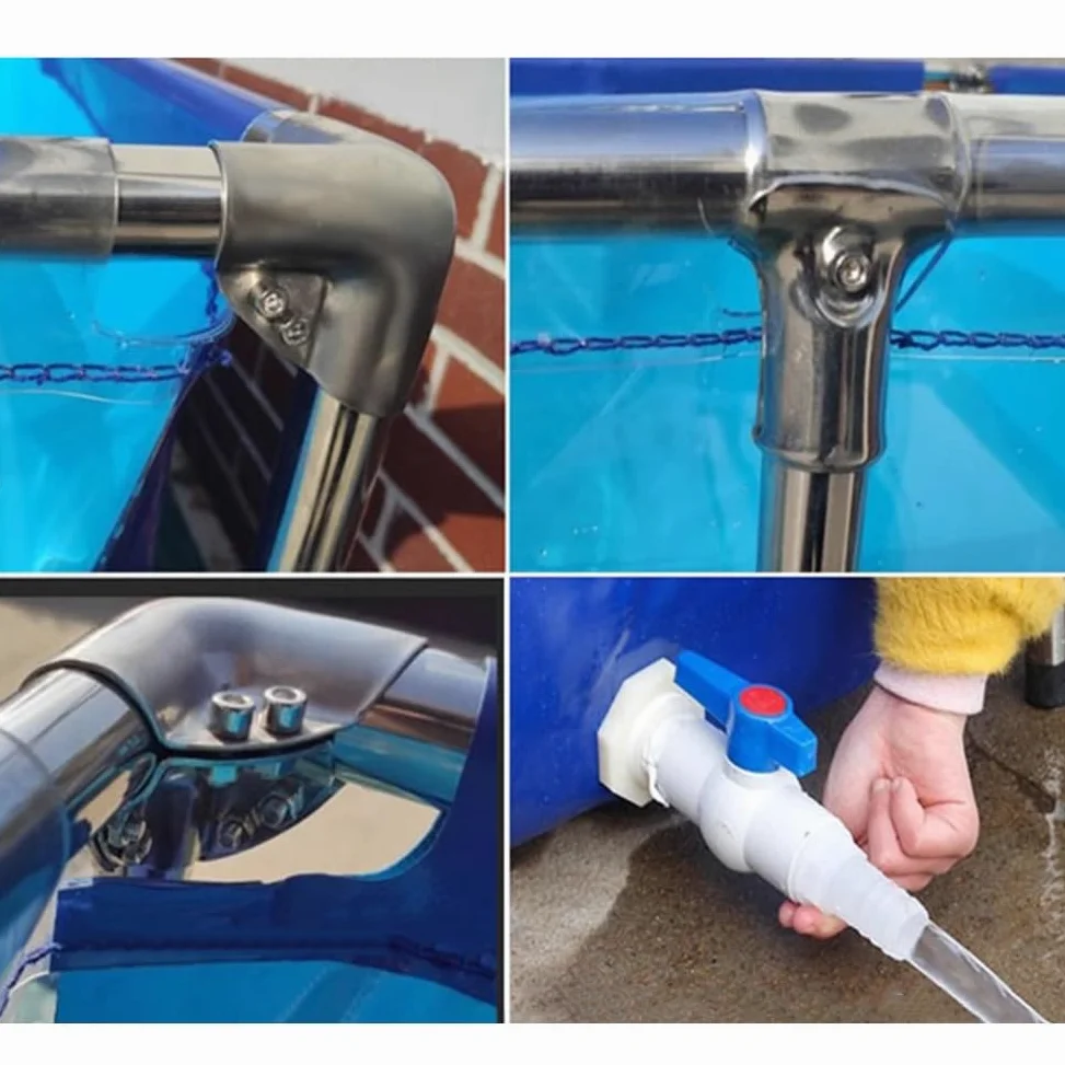 Bassin à poissons hors sol avec fenêtre transparente, doublure en PVC durable et cadre en acier robuste pour l'élevage de carpes koï et installation facile