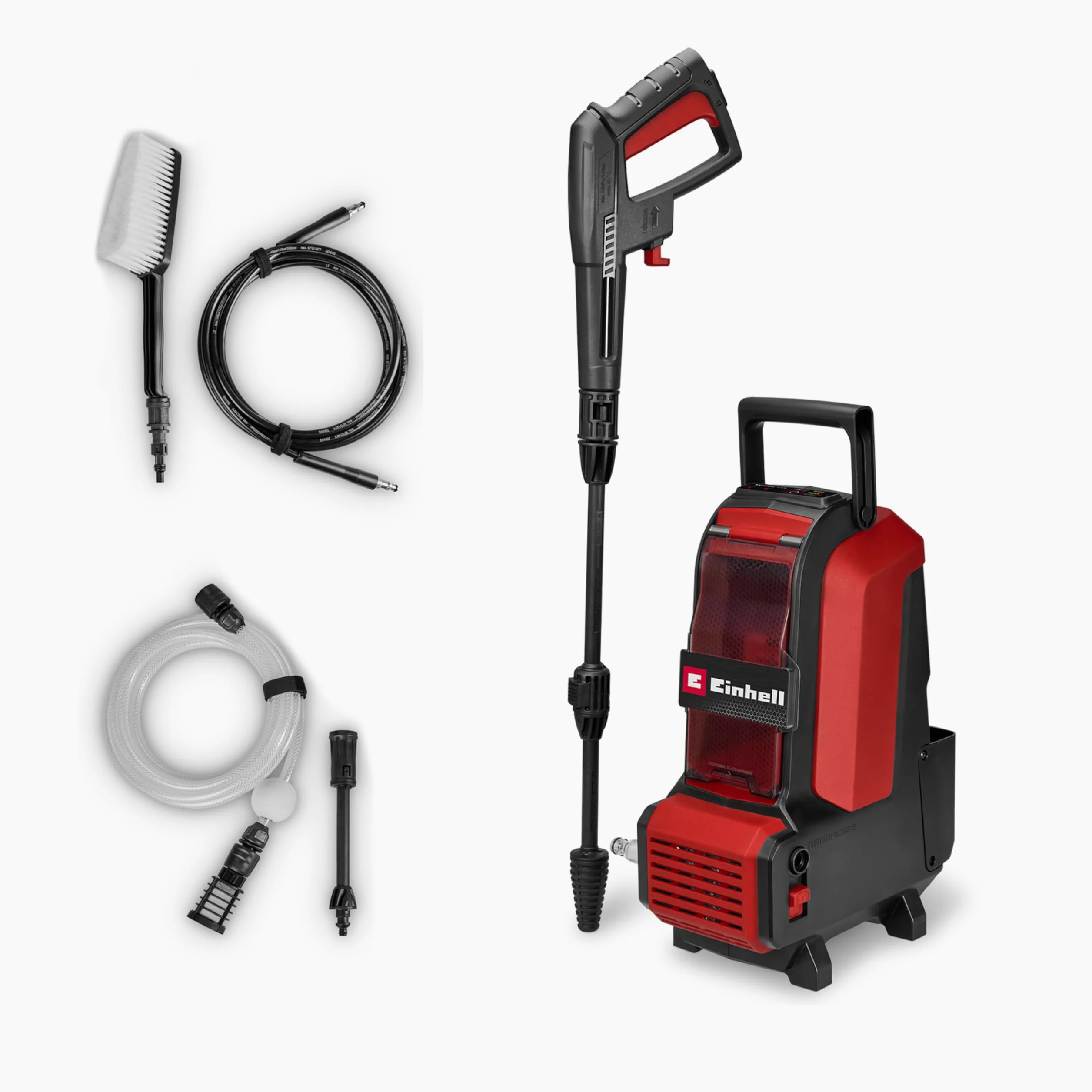 Einhell Nettoyeur Haute Pression sans Fil HYPRESSO 36/105 | PXC | 36 V | 105 bar | 270 l/h | flexible HP 4 m | flexible aspiration 5 m | 2 buses | brosse | lance | sans batteries