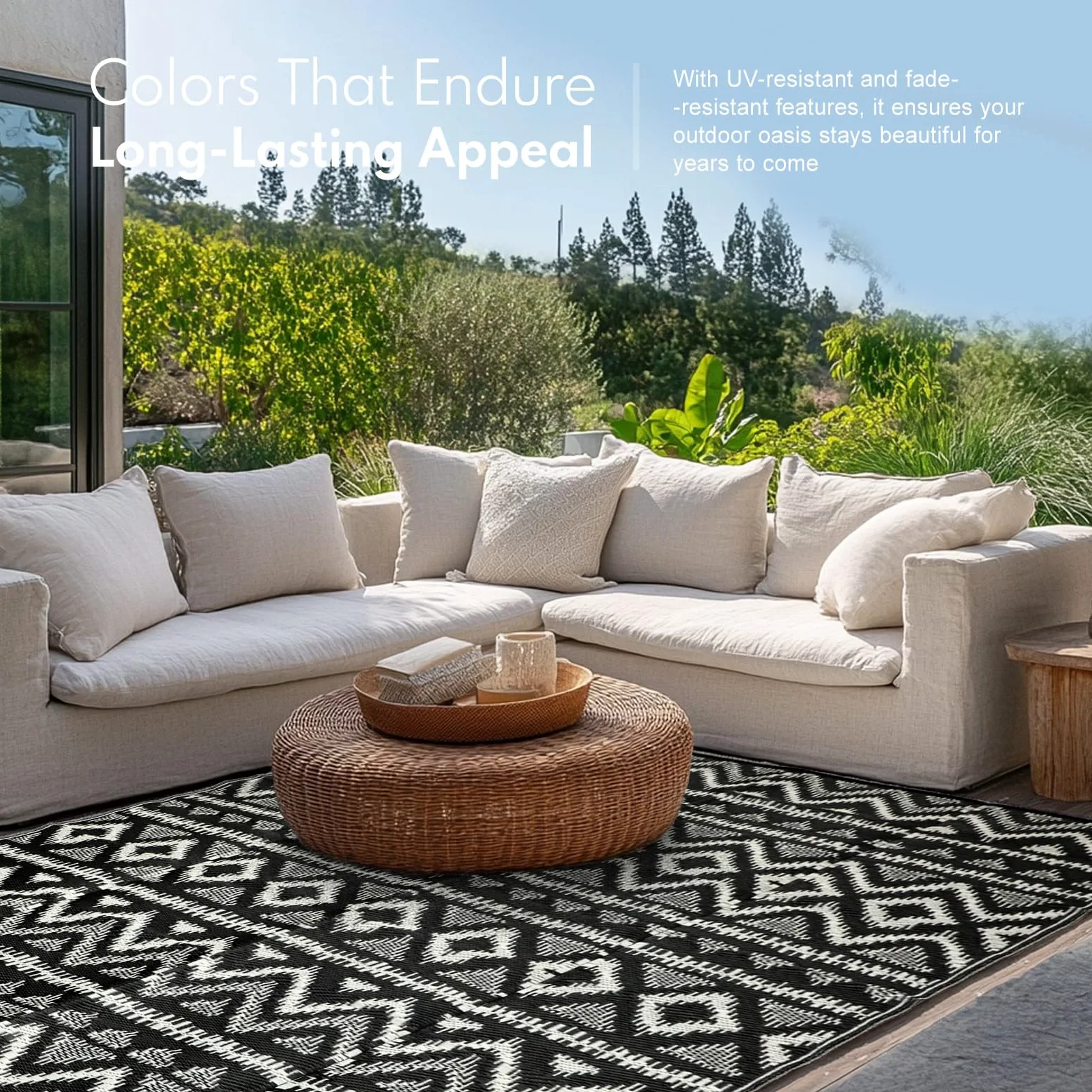 Tapis d'extérieur imperméable de 2,7 x 5,5 m, Tapis réversible en Paille en Plastique, Facile à Nettoyer, Tapis Portable pour Patio, Camping-Car, terrasse, Balcon, Jardin, Pique-Nique, Plage, Diamant