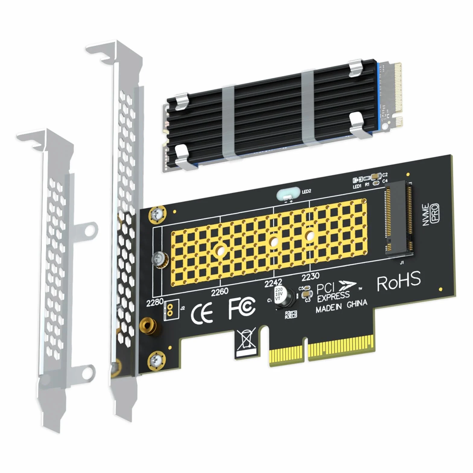GLOTRENDS PA09-HS Adaptateur M.2 NVMe vers PCIe 4.0 X4 avec dissipateur Thermique pour SSD 2280/2260/2242/2230