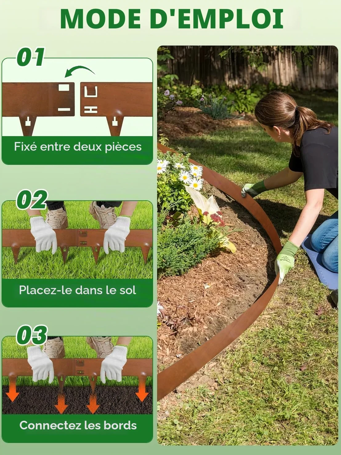 Sararoom Bordure de Jardin en Acier, Lot de 5 Bordure de Pelouse en Métal, Bordures Paysagères Flexible | Hauteur 15 cm, Bordure de Gazon en Rouille pour Séparateur de Chemin de Cour, Pelouse, Arbre