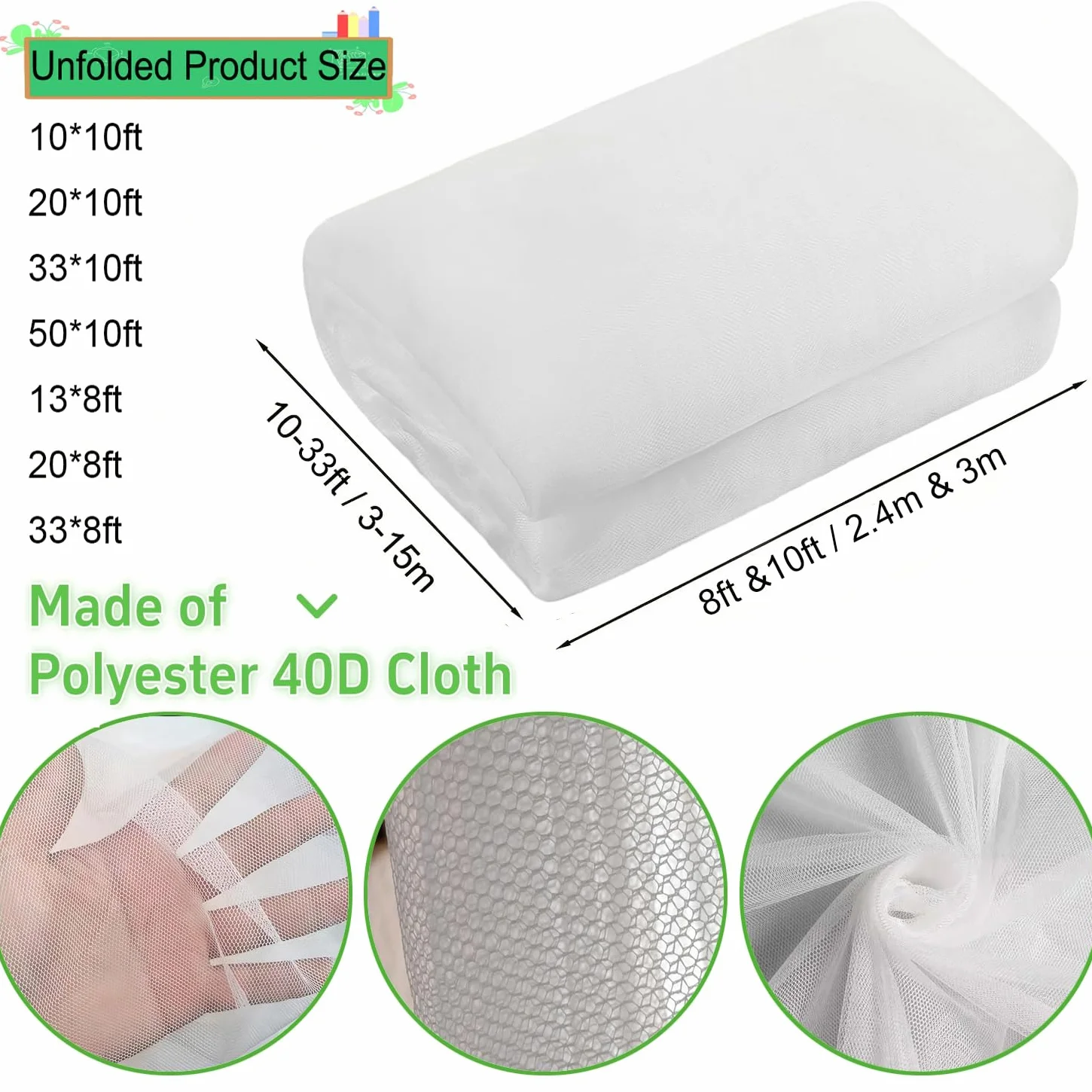 Moustiquaire pour terrasse et jardin 2,4 x 6 m Blanc maille respirante Protection DIY
