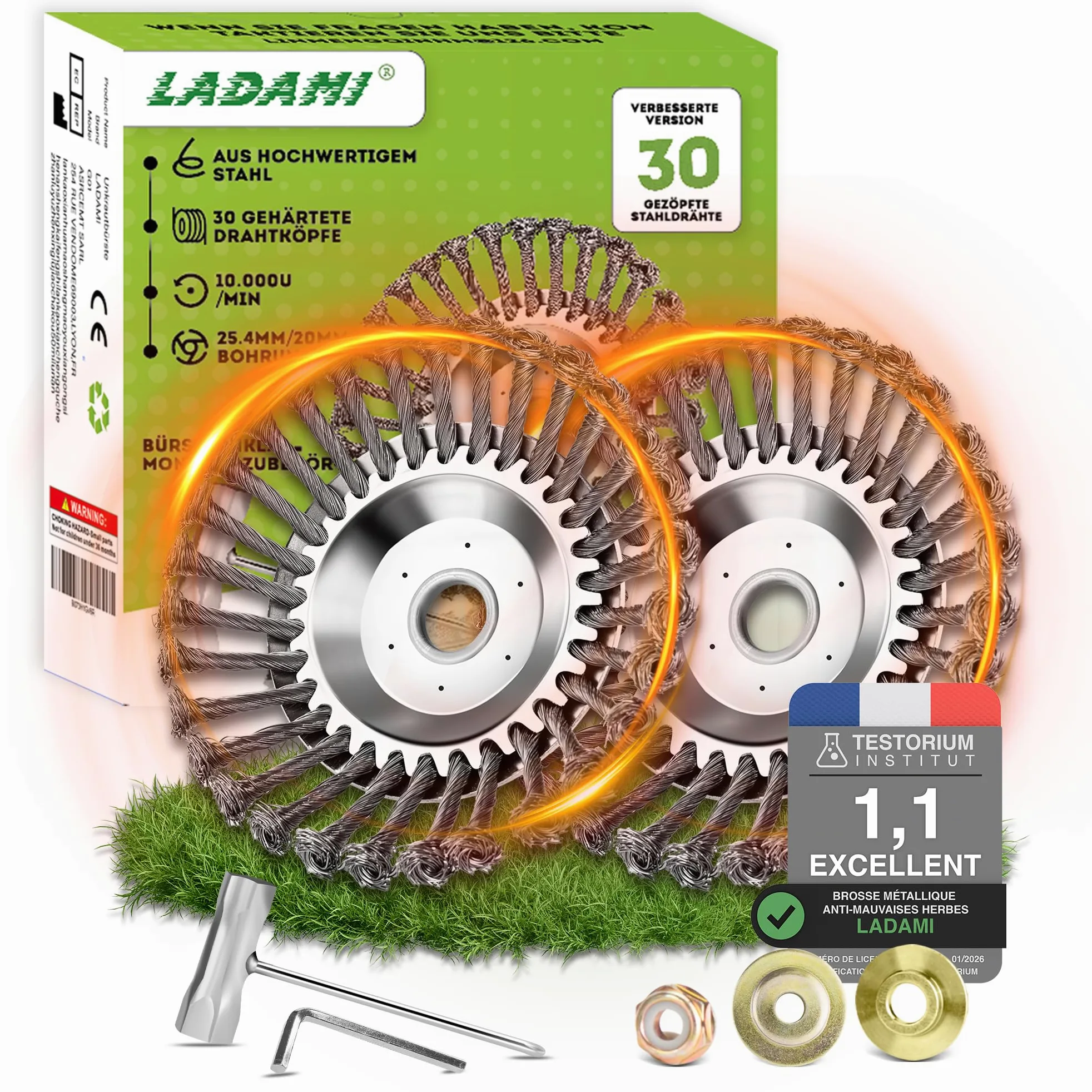 Profi ! Lot de 2 brosses anti-mauvaises herbes 25,4 x 200 mm Haute stabilité Très robuste Montage facile
