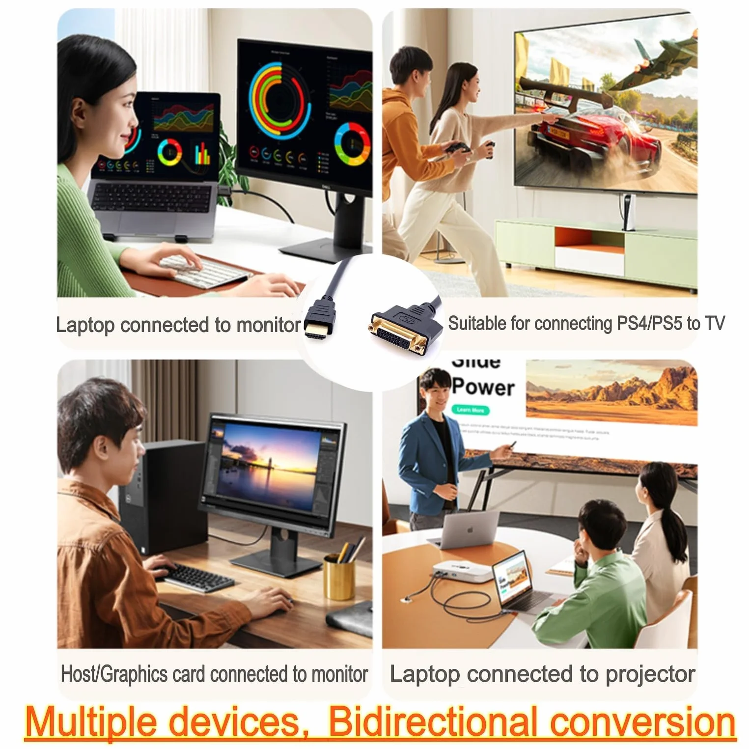 JZK adaptateur câble DVI vers HDMI bidirectionnel HDMI mâle vers DVI femelle 24+5 Full HD 1080p