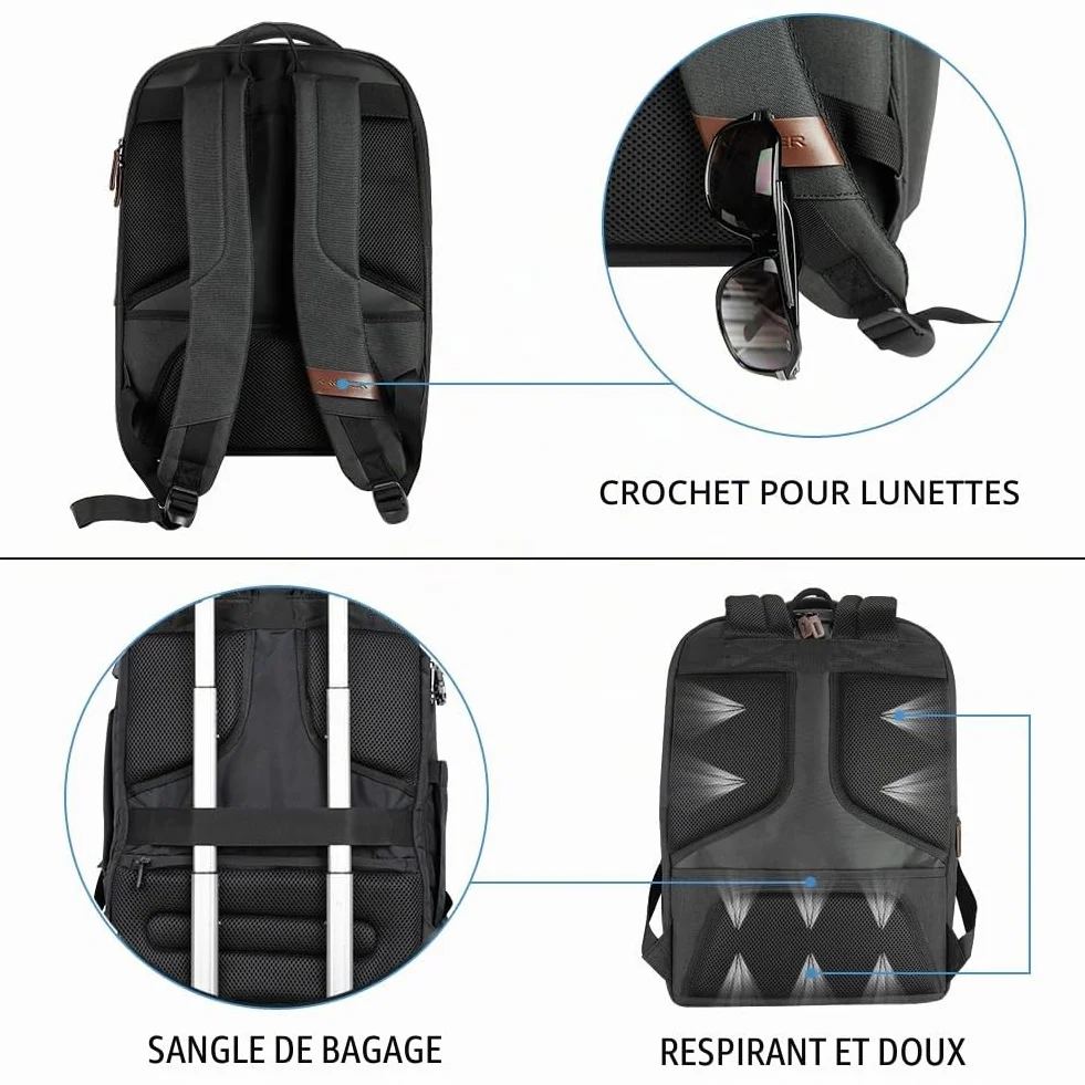 KROSER Sac à dos pour ordinateur portable 17,3" Antivol Voyage Affaires Université