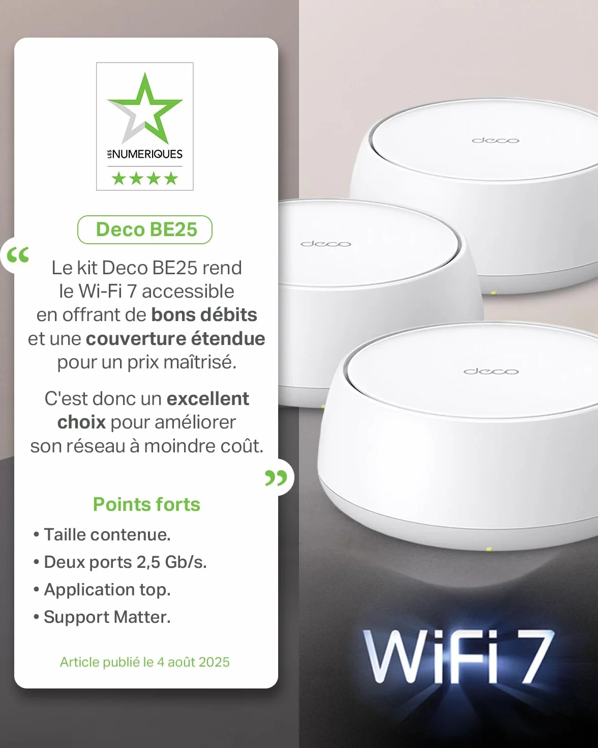 TP-Link Deco BE25 (2-Pack) WiFi 7 Mesh BE3600 Bi-Bande, Port Ethernet 2,5G, MLO, WPA3