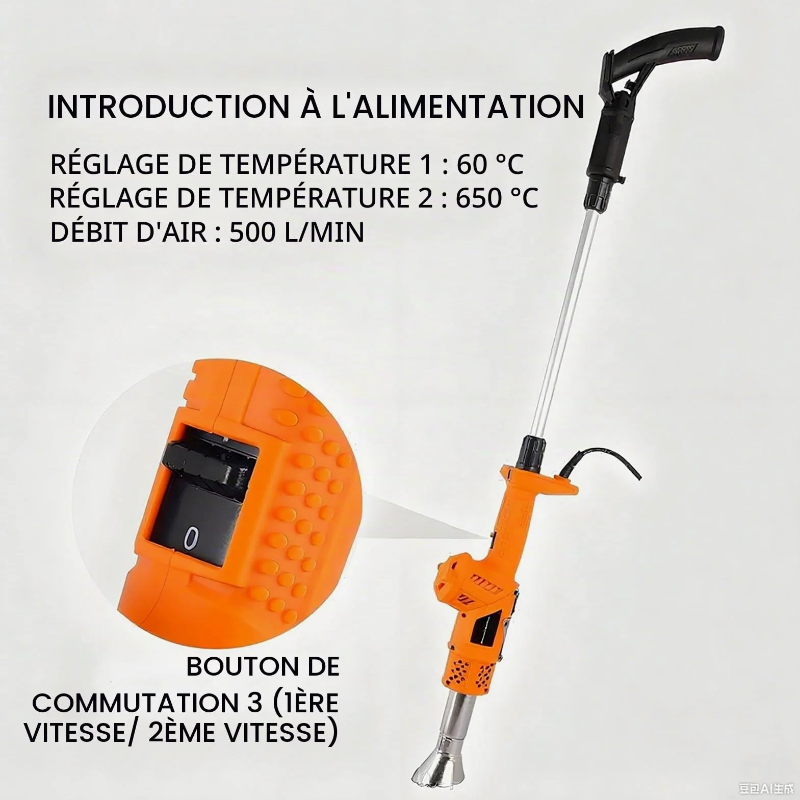 Désherbeur électrique 3 en 1, désherbeur thermique et pistolet à air chaud 2000 W, température maximale de 1202 °F, 5 buses for gazon, allumage for barbecue, déglaçage(Green)