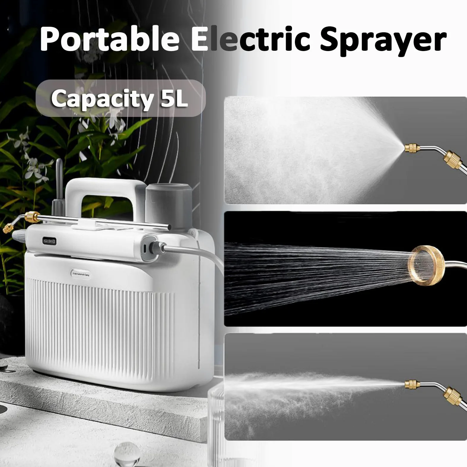Arrosoir Électrique 5 L, Pulvérisateur De Jardin Électrique avec Poignée Rechargeable USB, Indicateur De Batterie, 2 Lances Interchangeables Et 3 Modes De Pulvérisation, pour Le Pelouse