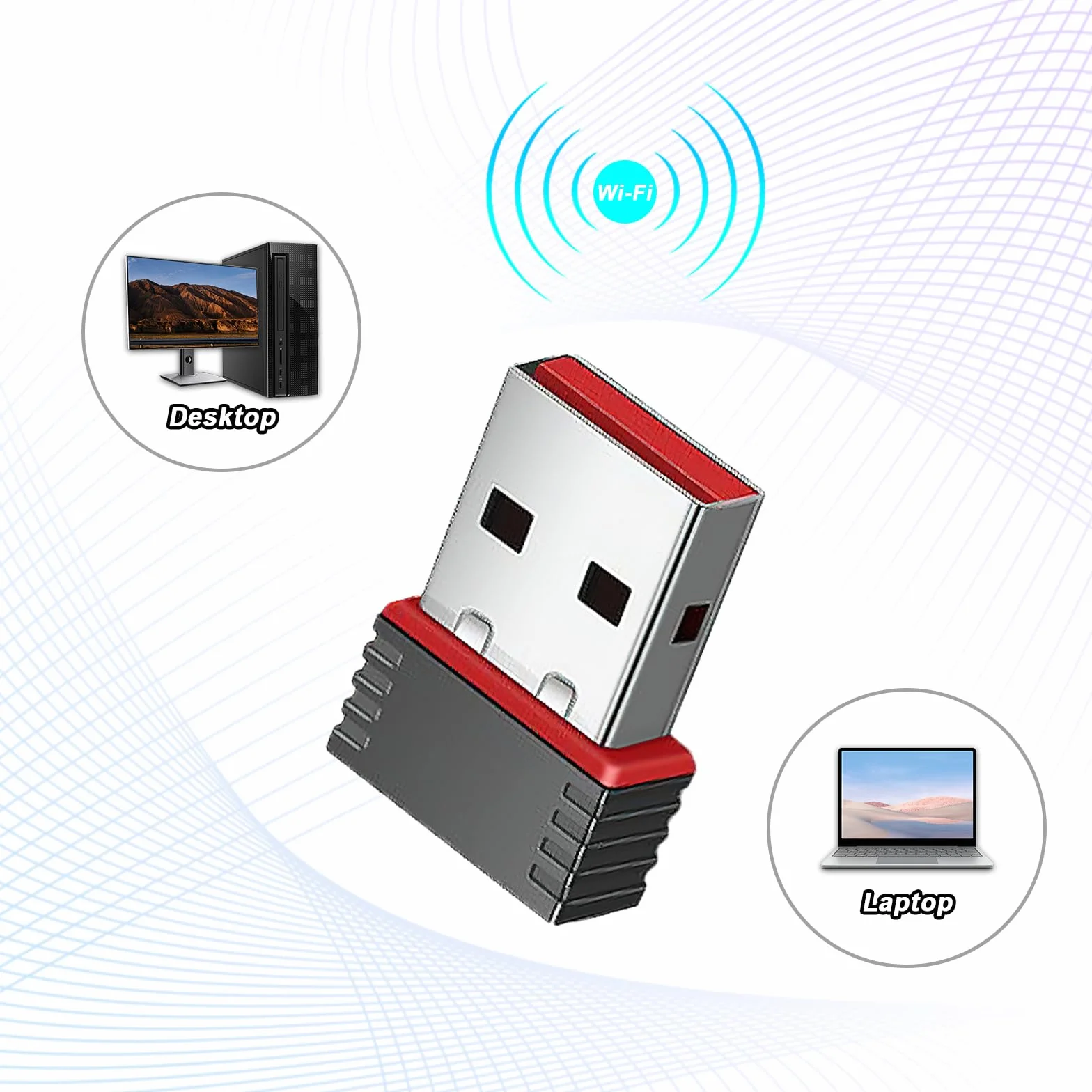 Clé USB WiFi 300Mbps Adaptateur WiFi Mini pour PC Portable TV Compatible Windows Mac OS Linux Noir