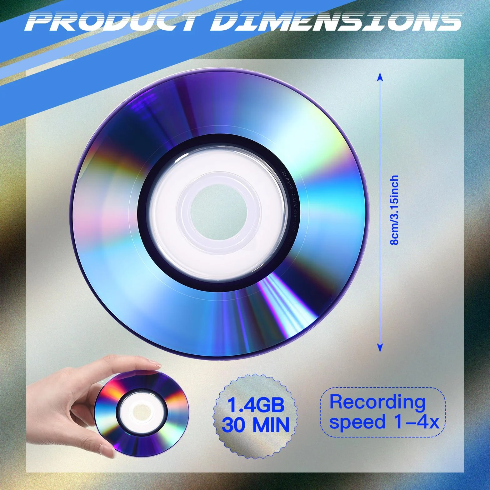 Copkim 50 disques DVD-R vierges 7,6 cm 1,4 Go imprimables