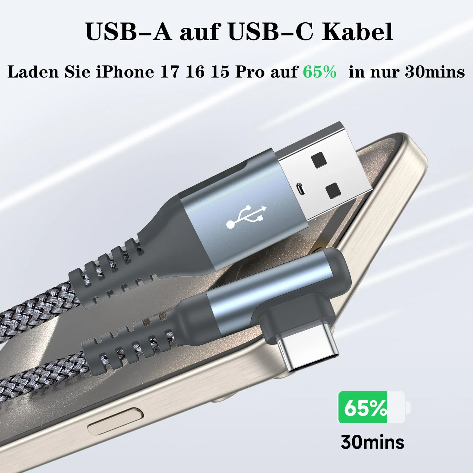 Câble USB C Coudé 90 Degrés Lot de 2, Charge Rapide 3A pour iPhone 15 Pro Max, iPad Pro, Samsung Galaxy S24 S23