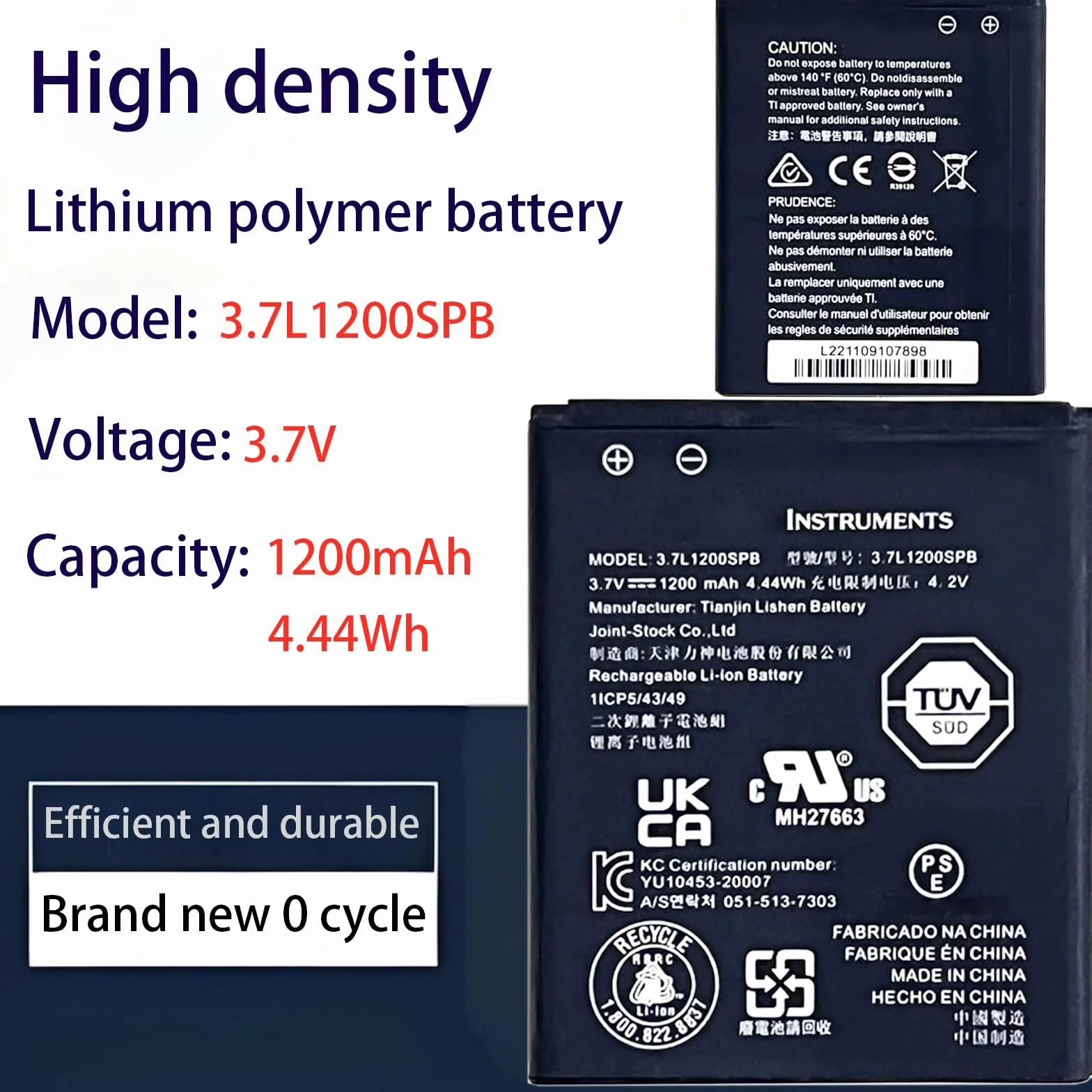Batterie de Rechange 3,7L1200SPB Compatible Texas Instruments TI-Nspire CX CX Cas