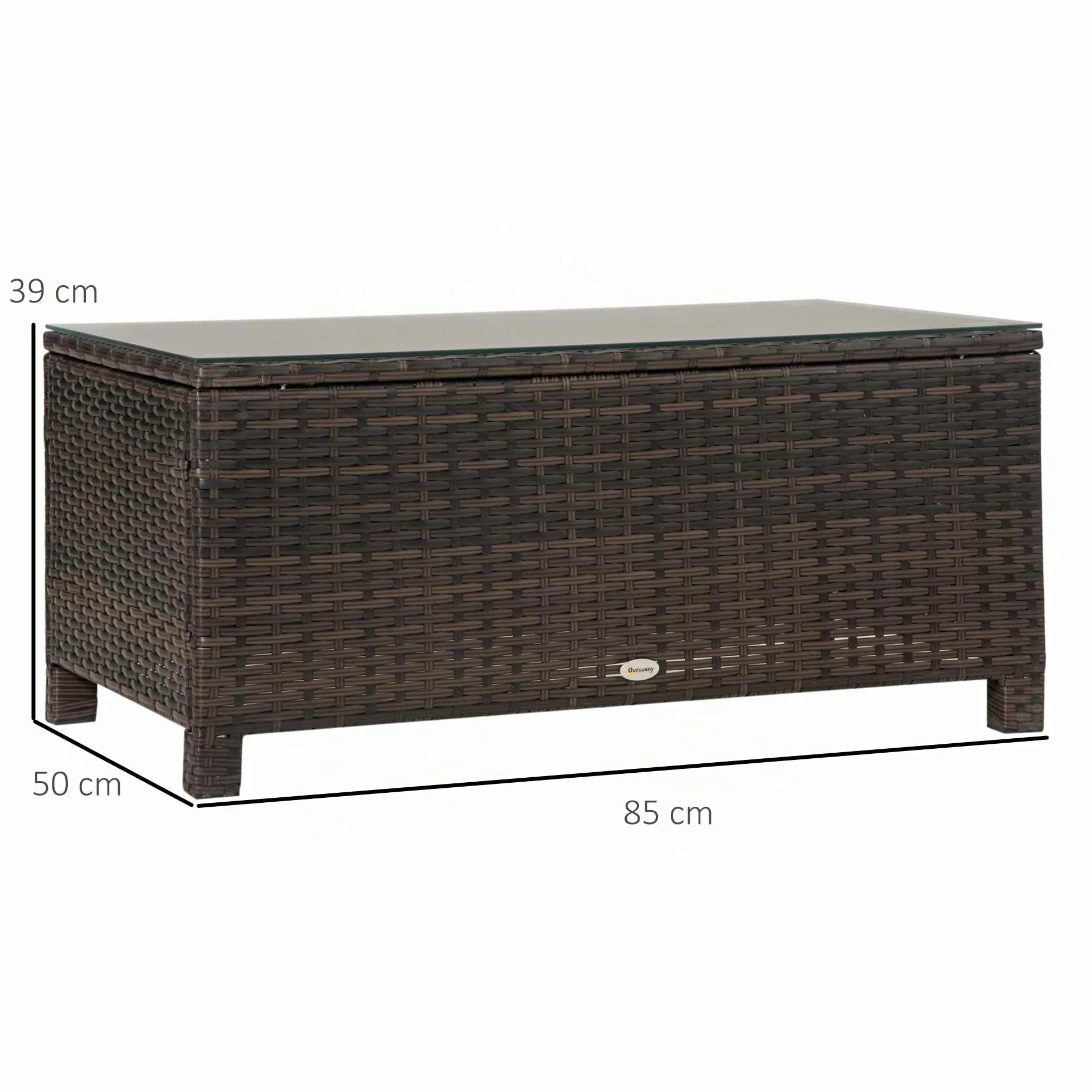 Table Basse de Jardin Outsunny Verre trempé 5 mm rotin tressé 85 x 50 x 39cm 50 kg Marron