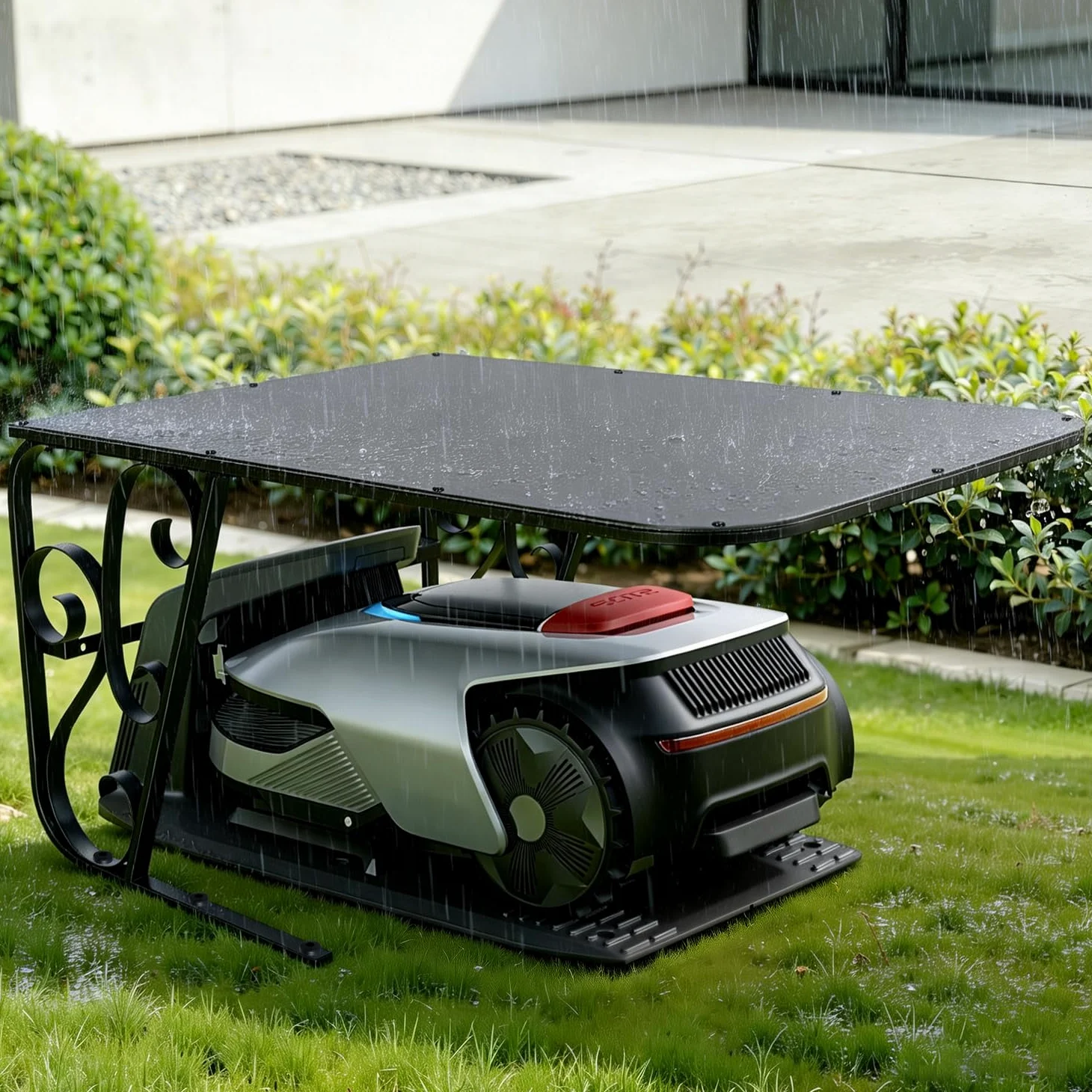 Garage pour robot tondeuse - Abri de protection en panneaux composite d'aluminium et cadre en fer solide - Protection fiable contre la pluie et les rayons UV - 80 x 56 x 43 cm