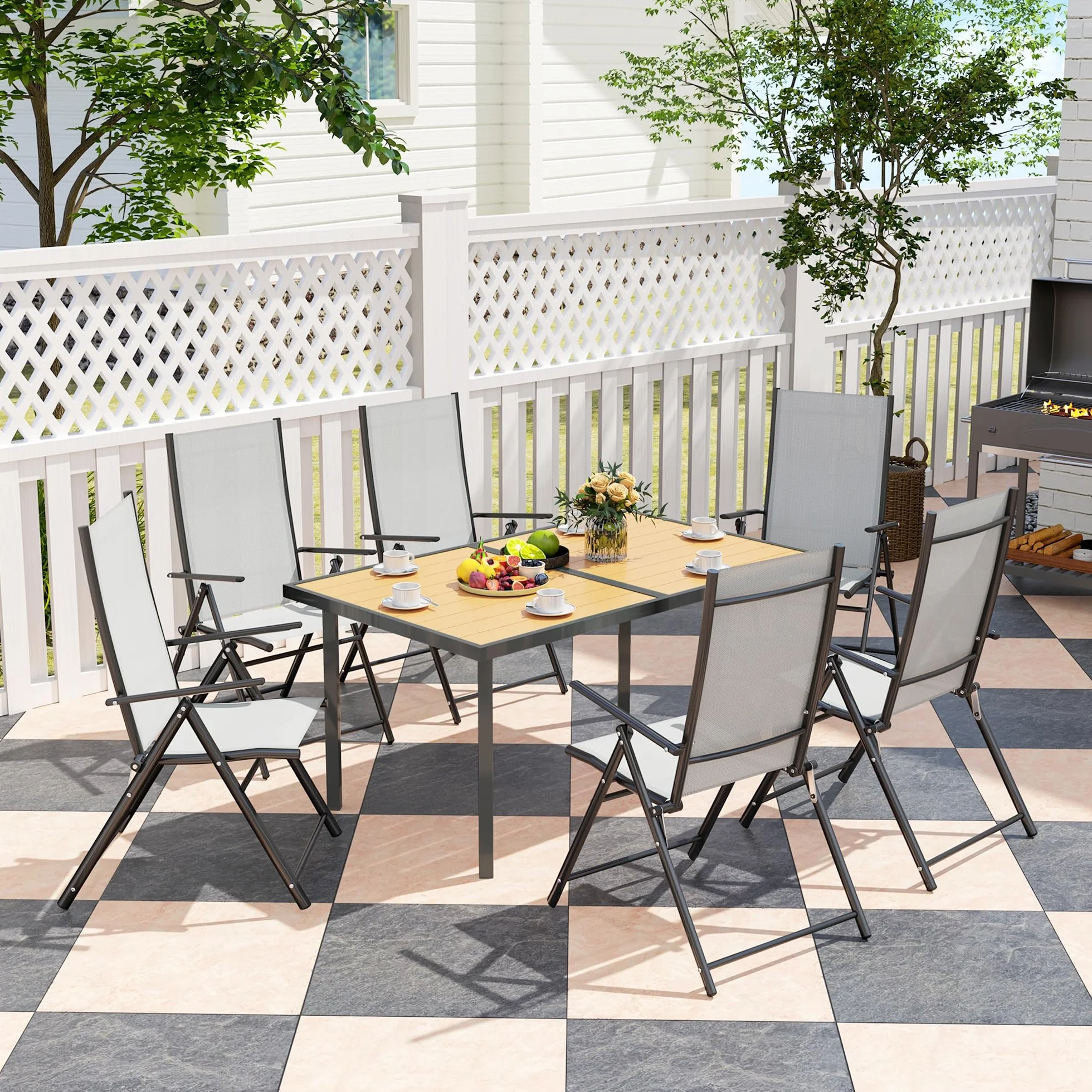Outsunny Table à Manger de Jardin 6 Personnes, Acier Anti-Rouille, 150 x 90 x 72 cm