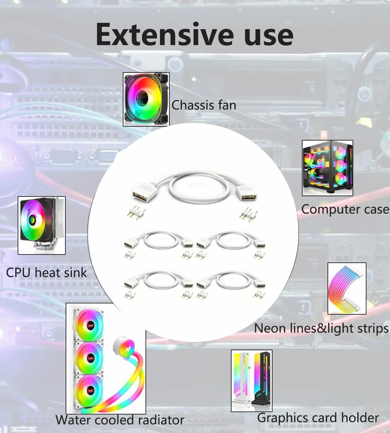 Câble répartiteur ARGB 5V 3 broches 30 cm blanc pour ventilateurs PC RGB et bandes LED