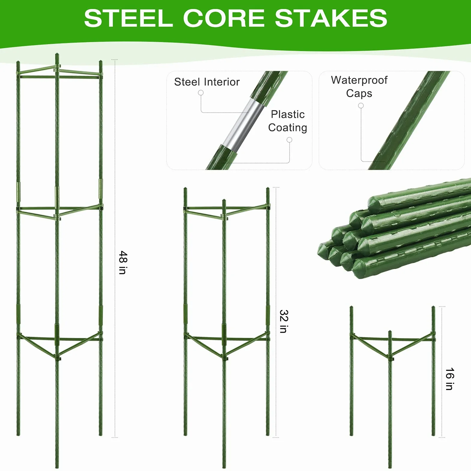 Lot de 6 supports de cages à tomates, piquets déformables assemblés, jusqu'à 122 cm, cage à tomates multifonction pour plantes de jardin