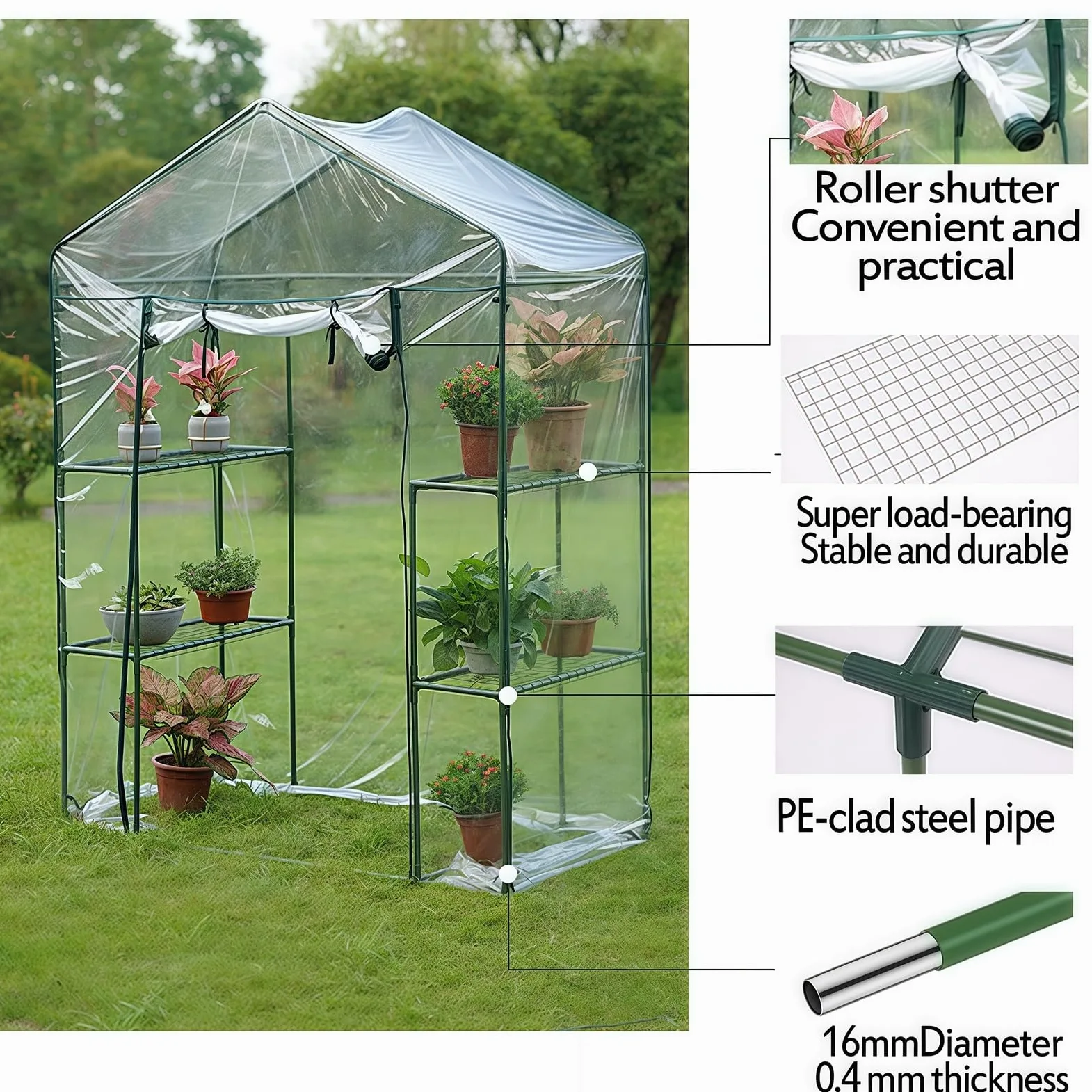 Serre D'extérieur, Petite Serre Botanique avec Portes, Bâche en PE Résistante, Parois Portables en Plastique pour D'intérieur et D'extérieur