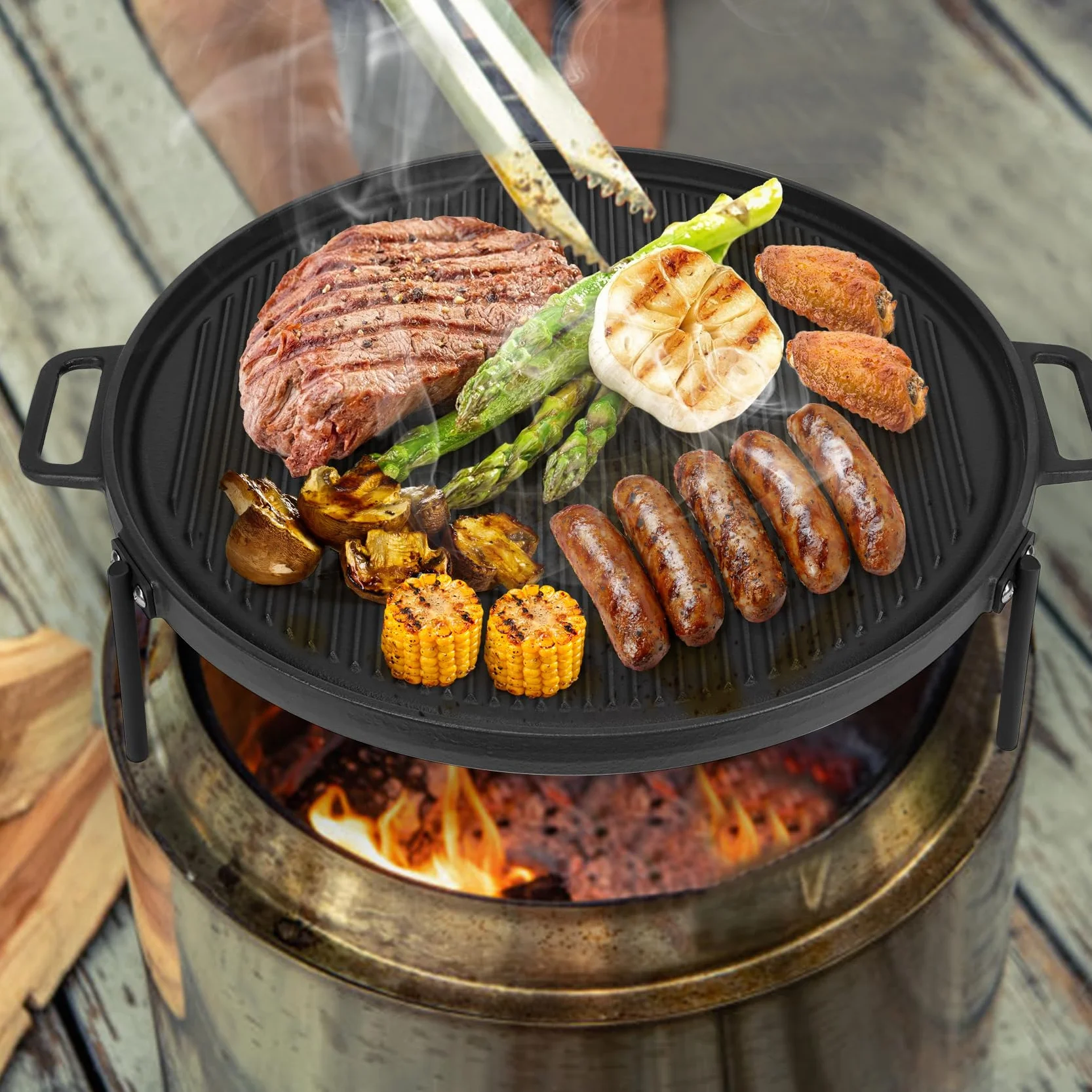 onlyfire Plaque de Cuisson Réversible en Fonte pour Solo Stove Bonfire, Yukon, Summit 19.5-27 pouces, 49.5-68.9 cm