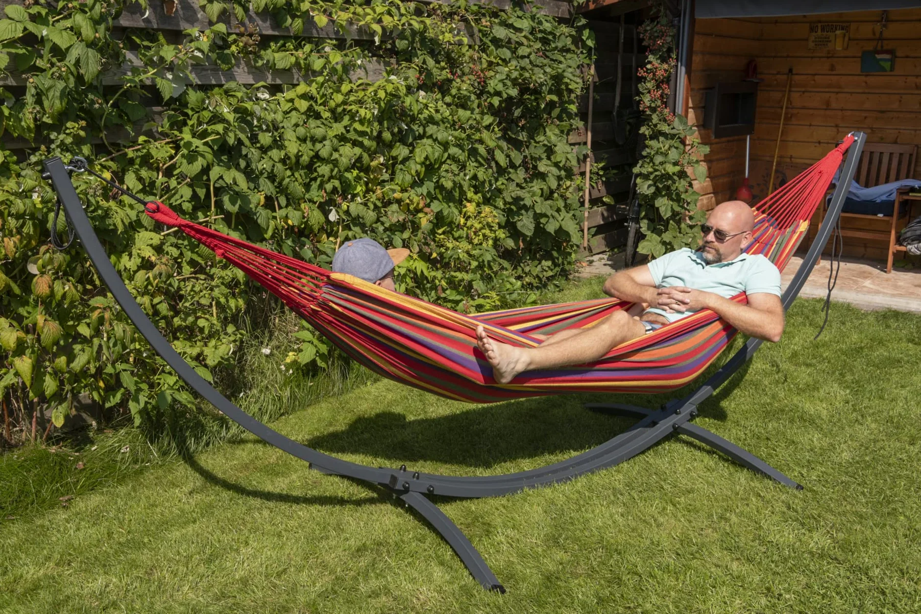 Potenza® Hamac avec Support Métal pour 2 Personnes - Démontable - Charge Max 220 kg - Double XXL - Plus de Stabilité - Graphite/Orange