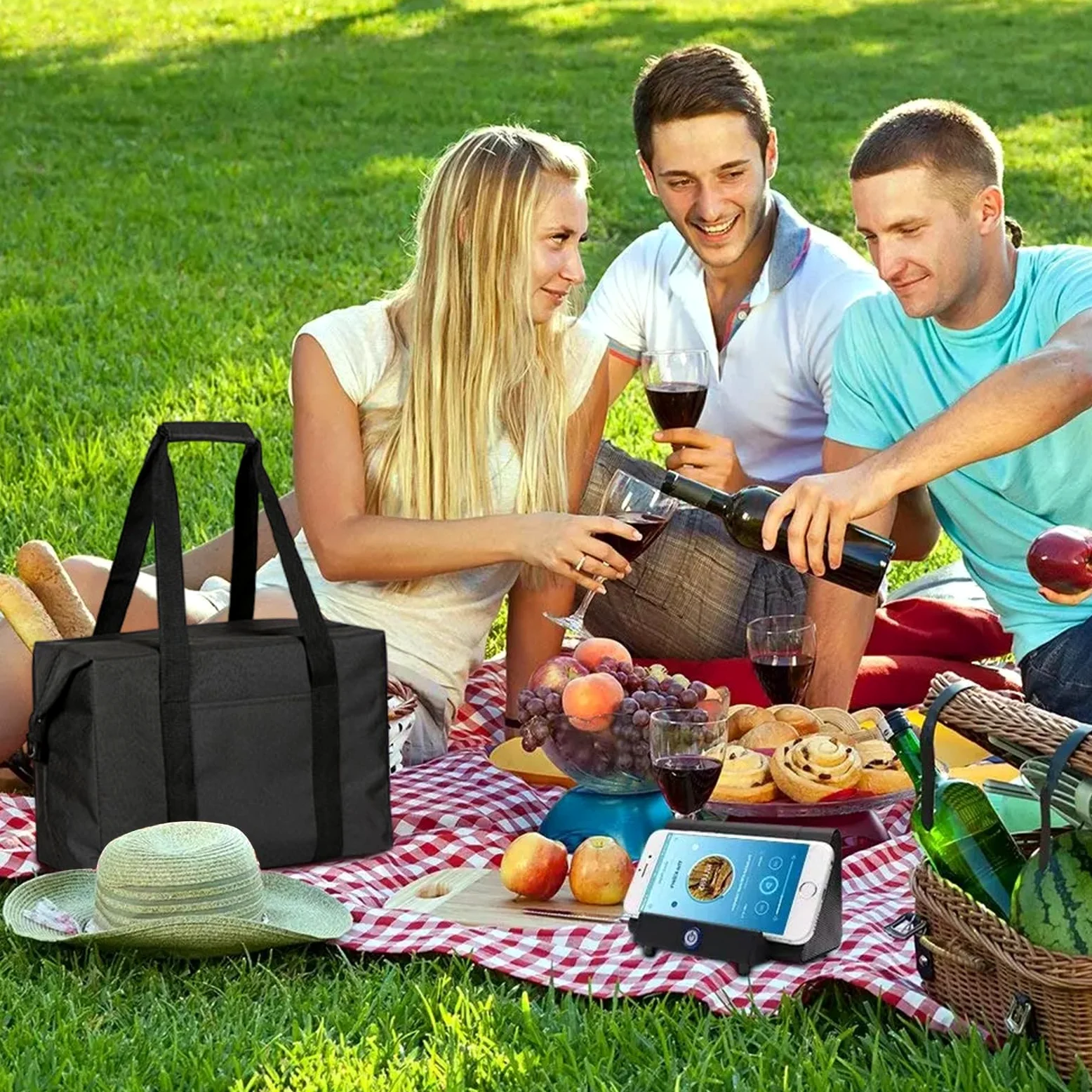 20L Sac Isotherme Course Pliable et Étanche, Grand Sac de Plage Isotherme avec Doublure Rigide, Portable Glaciere Souple Isotherme pour Repas Travail, Pique-nique, Lunch, Camping & BBQ - Noir
